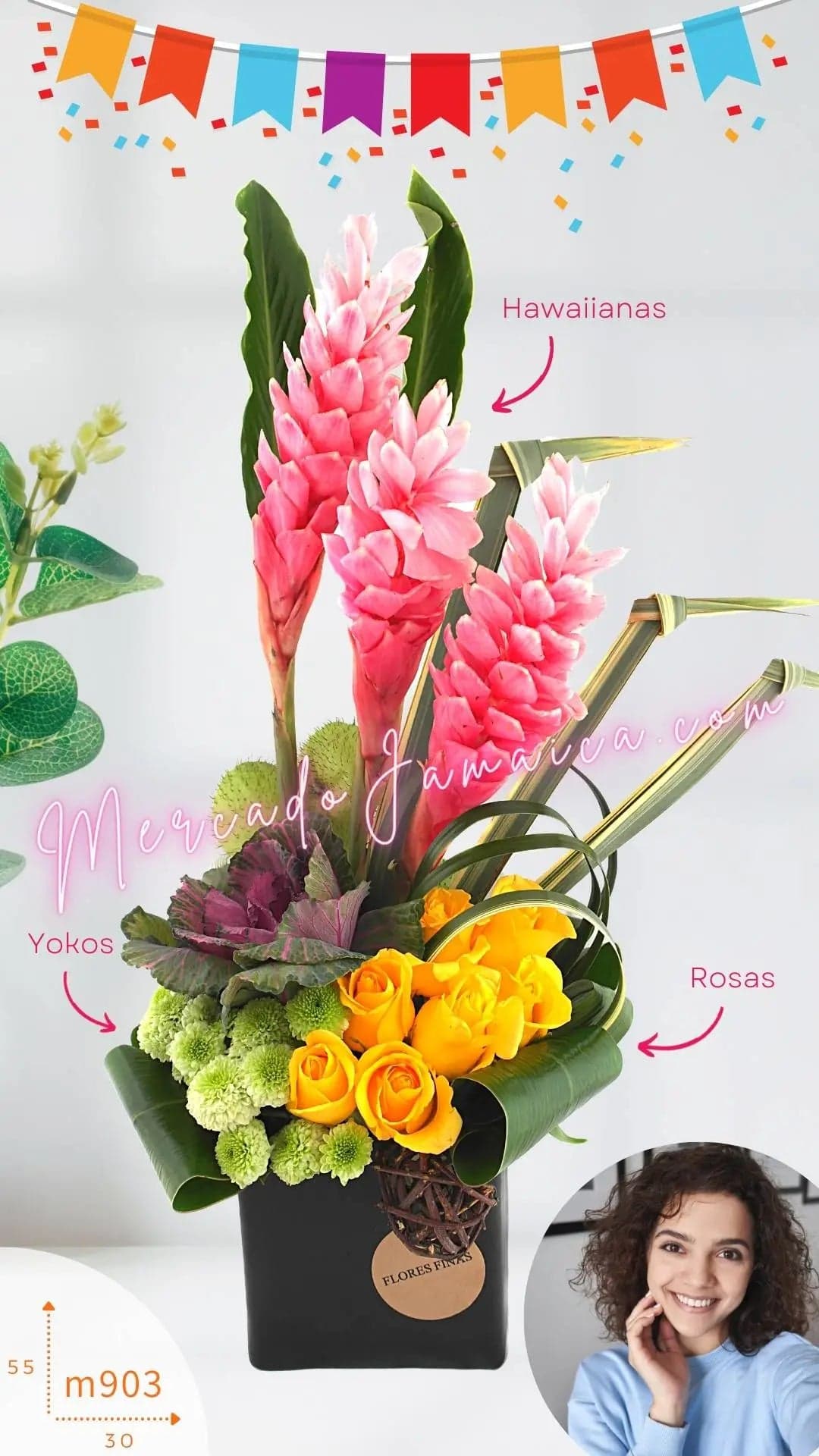Arreglo 12 Rosas Amarillas con Alpinia CDMX