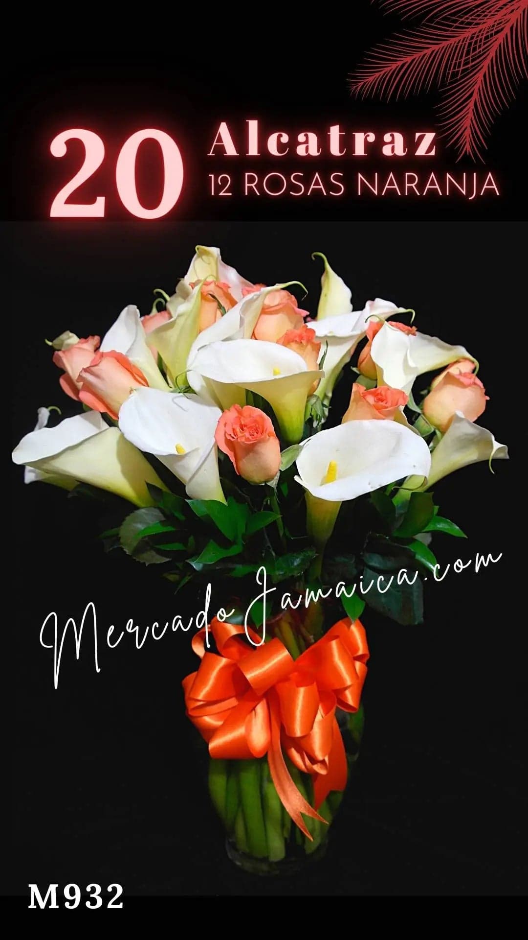 Arreglo Alcatraz Blanco y Rosas Naranja CDMX