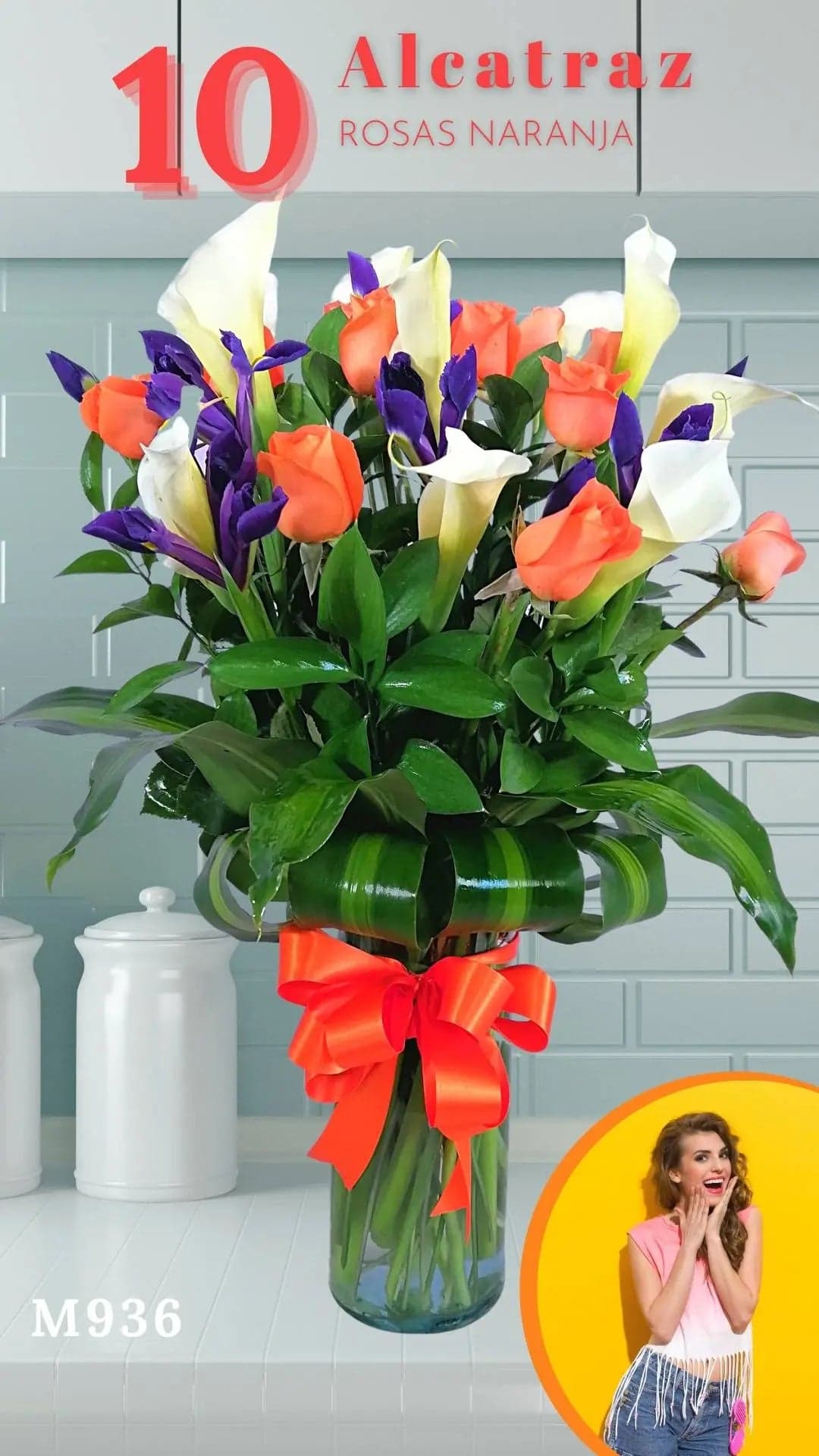 Arreglo Alcatraz Blanco y Rosas Naranja CDMX