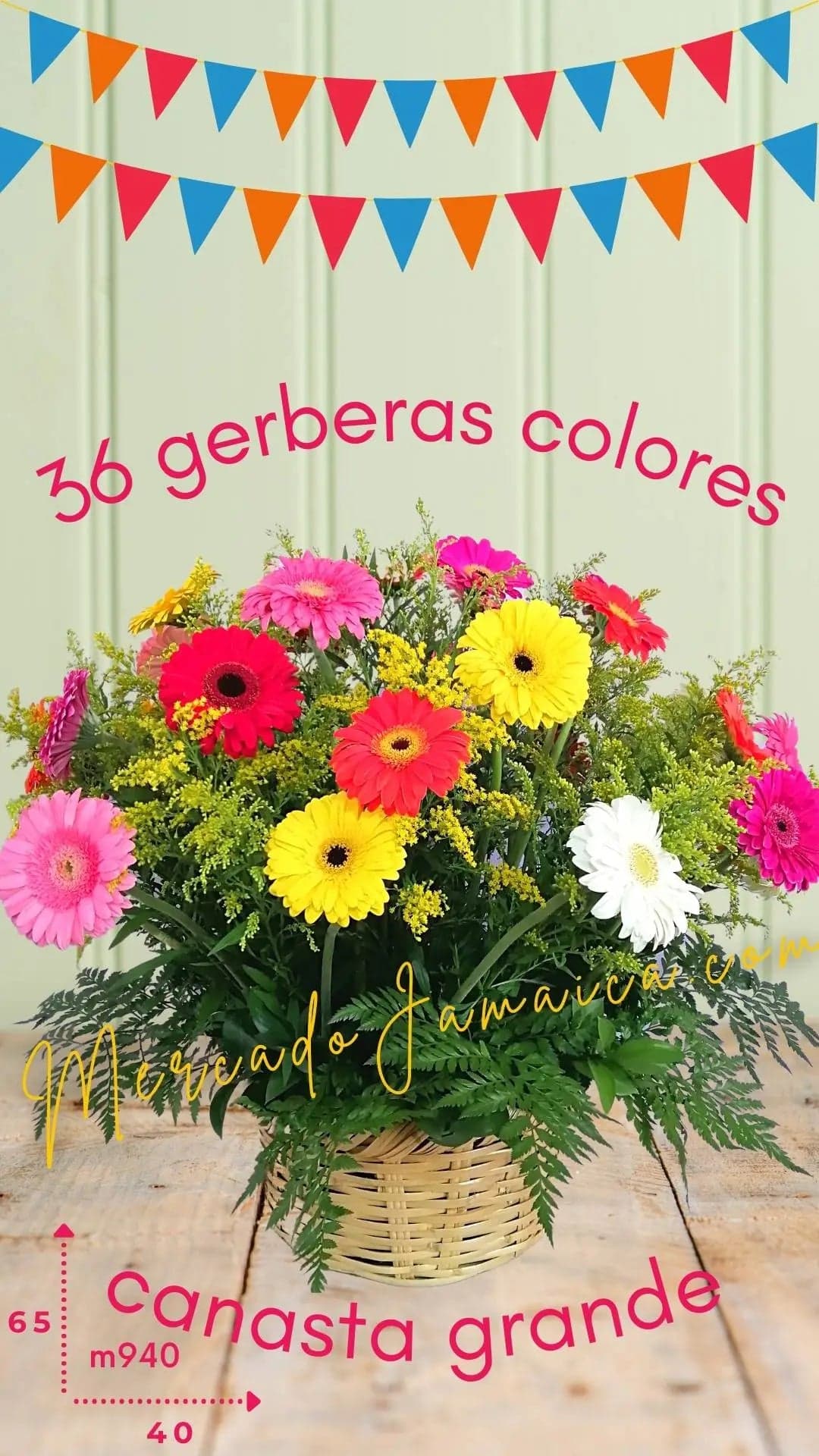 Canasta 36 Gerberas Mix de Colores a Domicilio CDMX