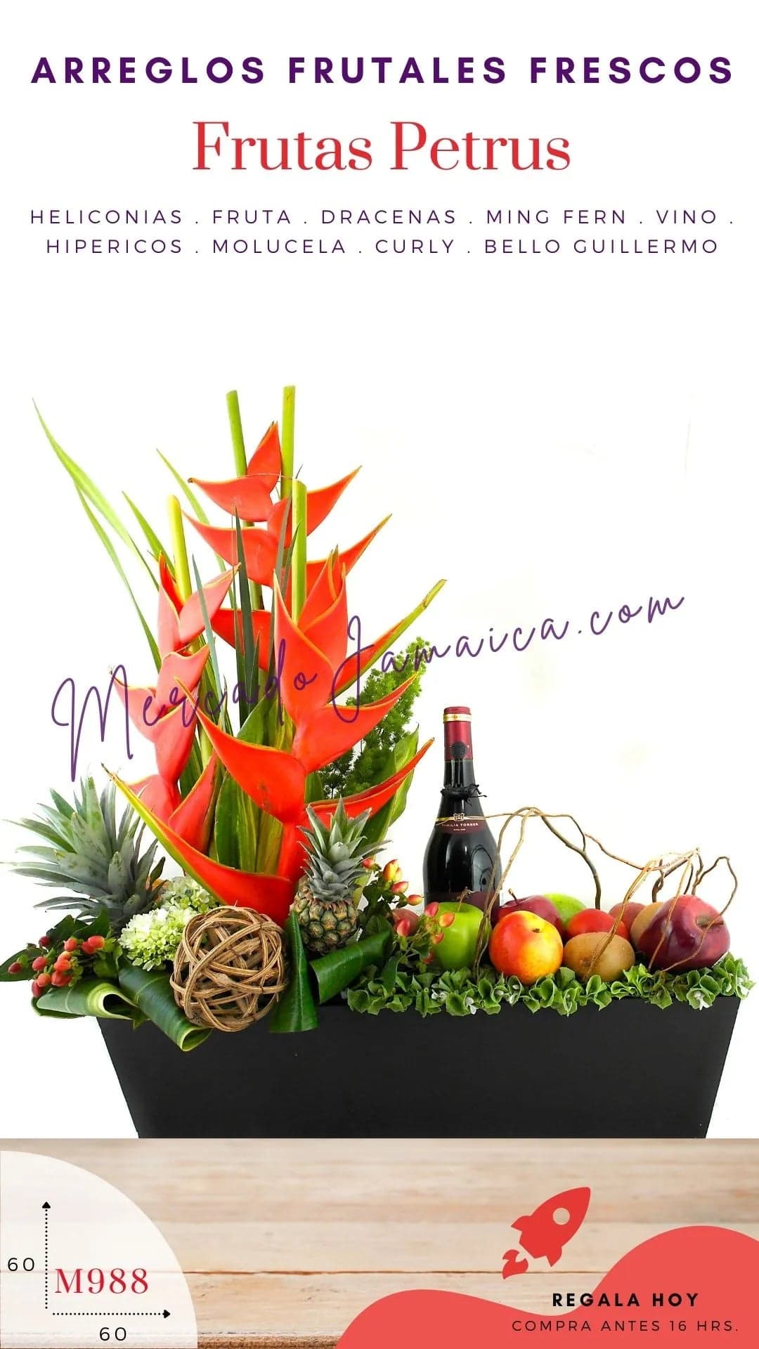 Arreglo Frutal Petrus con Vino para Hombre CDMX