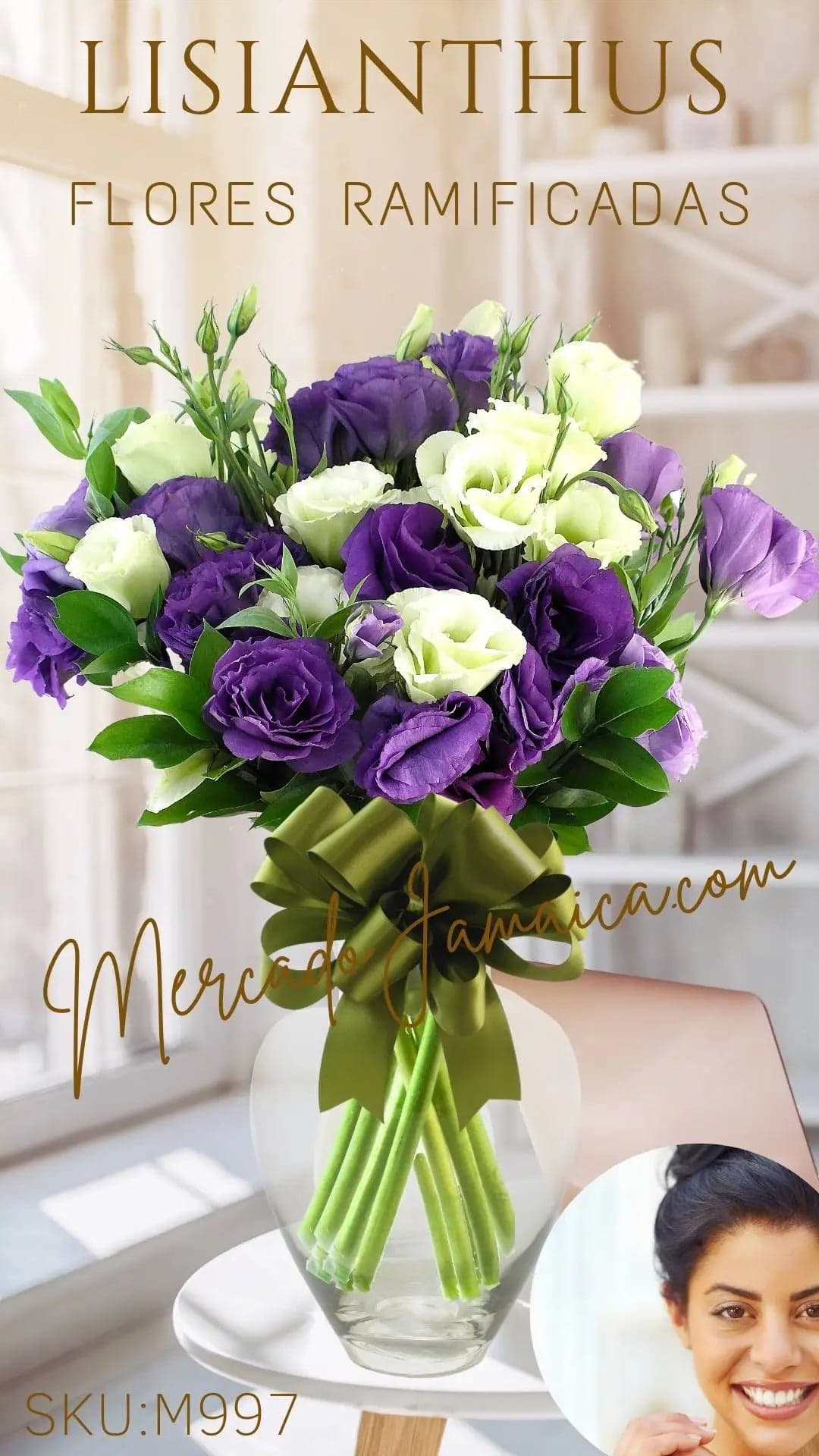 Arreglo Lisianthus Morado y Blanco con Jarrón CDMX
