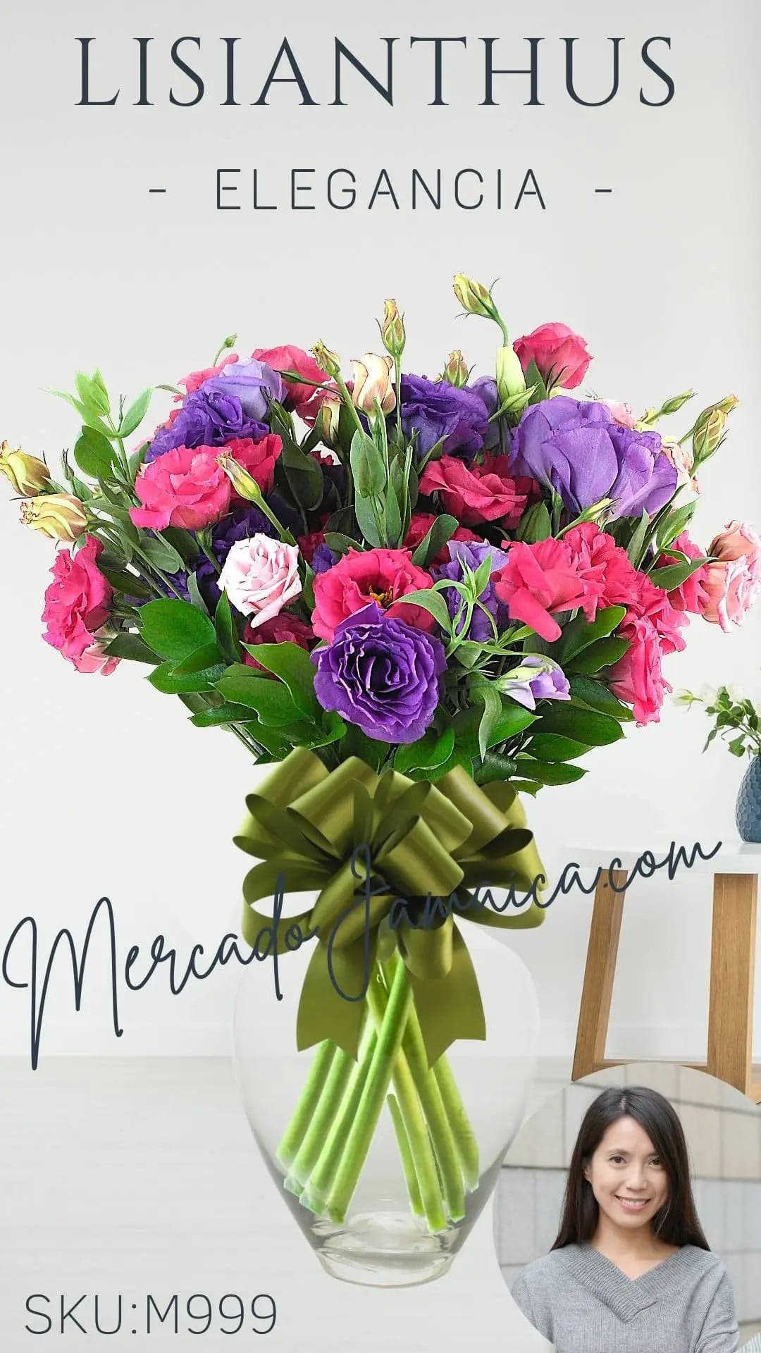 Arreglo 20 Lisianthus Morado y Rosa en Jarrón CDMX