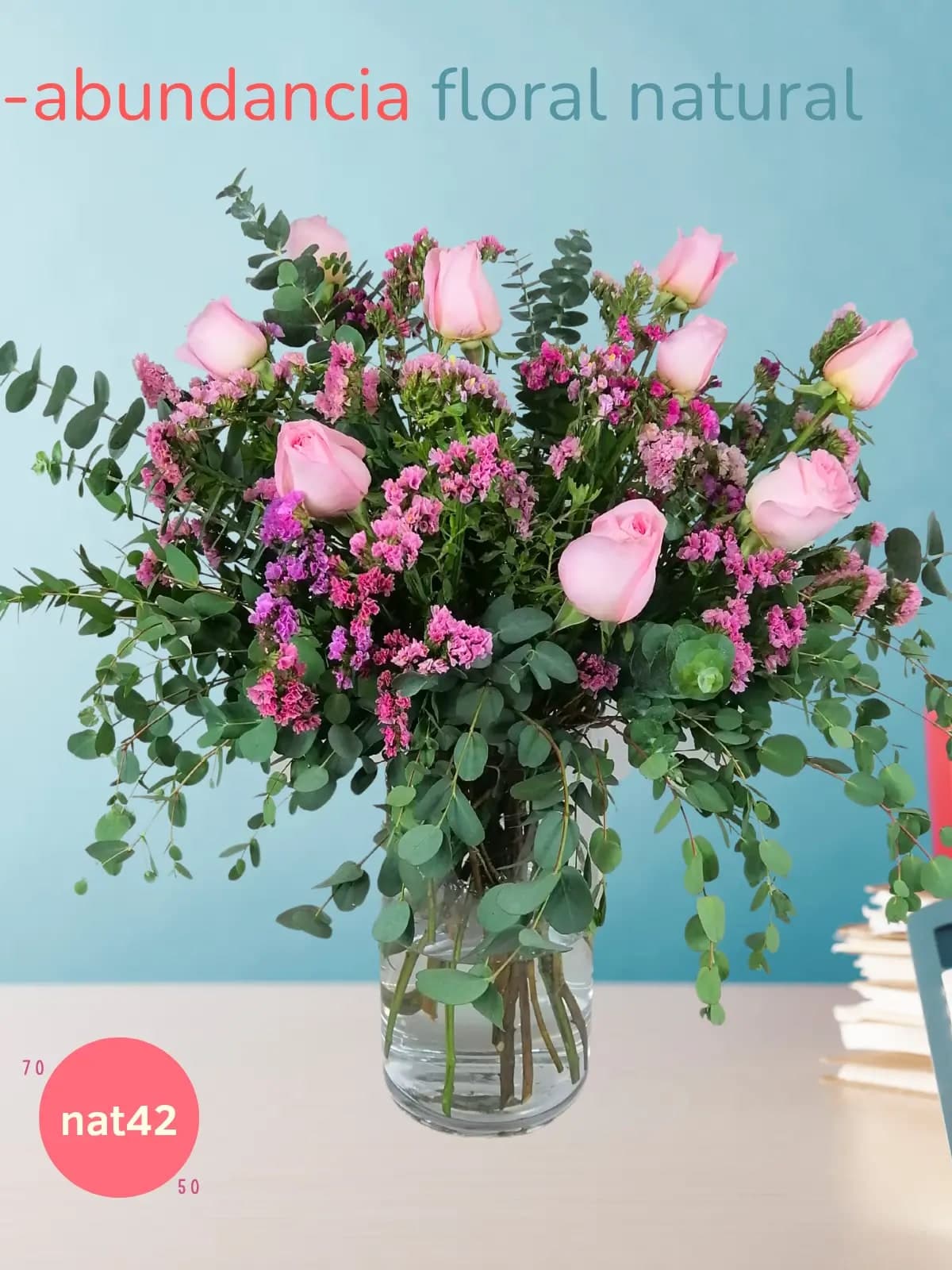 12 Rosas Rosa en Florero de Vidrio · CDMX