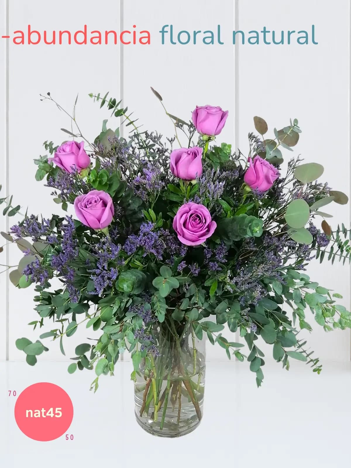 Arreglo 12 Rosas Lila con Limonium en Florero CDMX