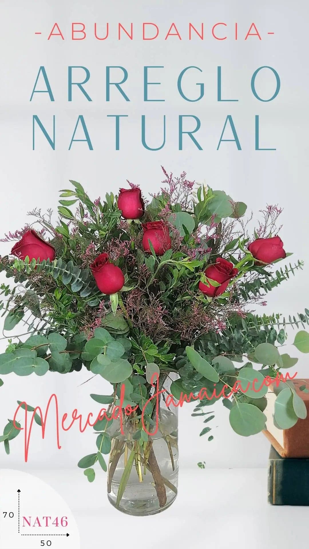 12 Rosas Rojas con Limonium en Florero · CDMX