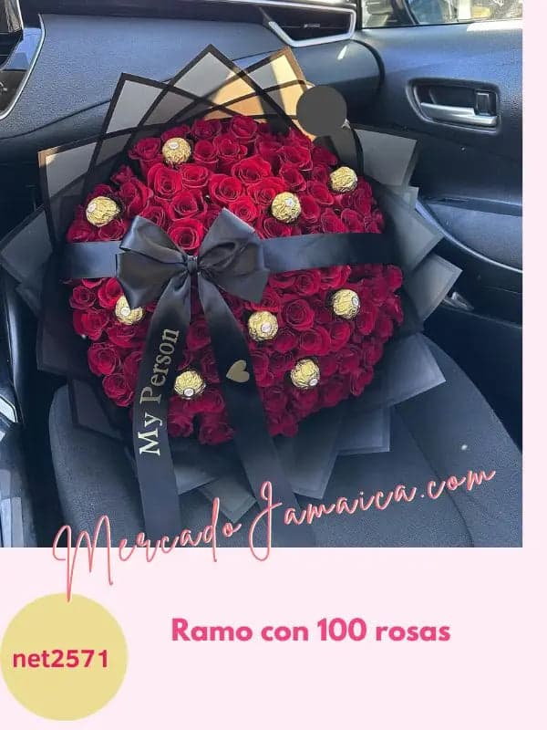 Ramo buchón 100 rosas rojas con chocolates CDMX