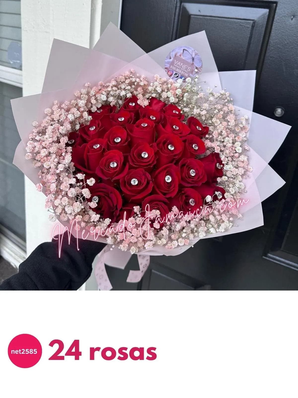Ramo 24 Rosas Rojas con Gypsophilia a Domicilio CDMX