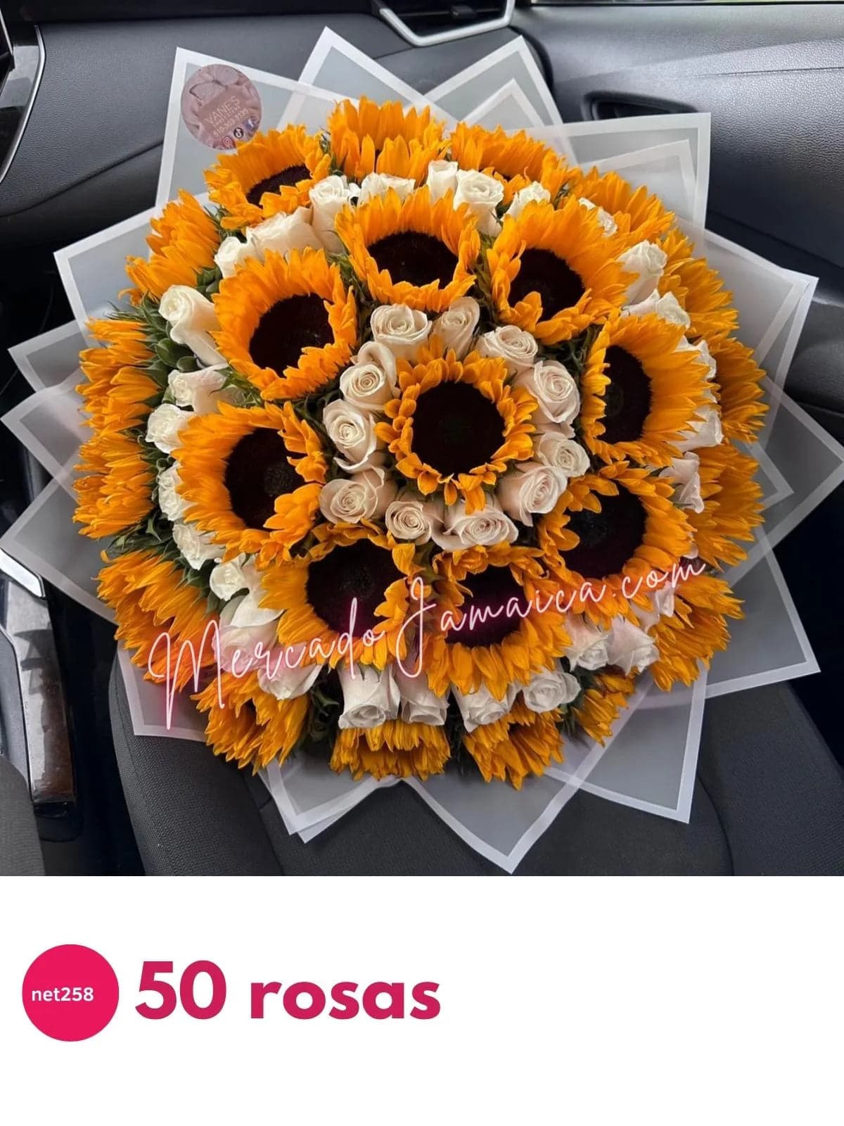 Ramo 50 Rosas Blancas y 25 Girasoles CDMX