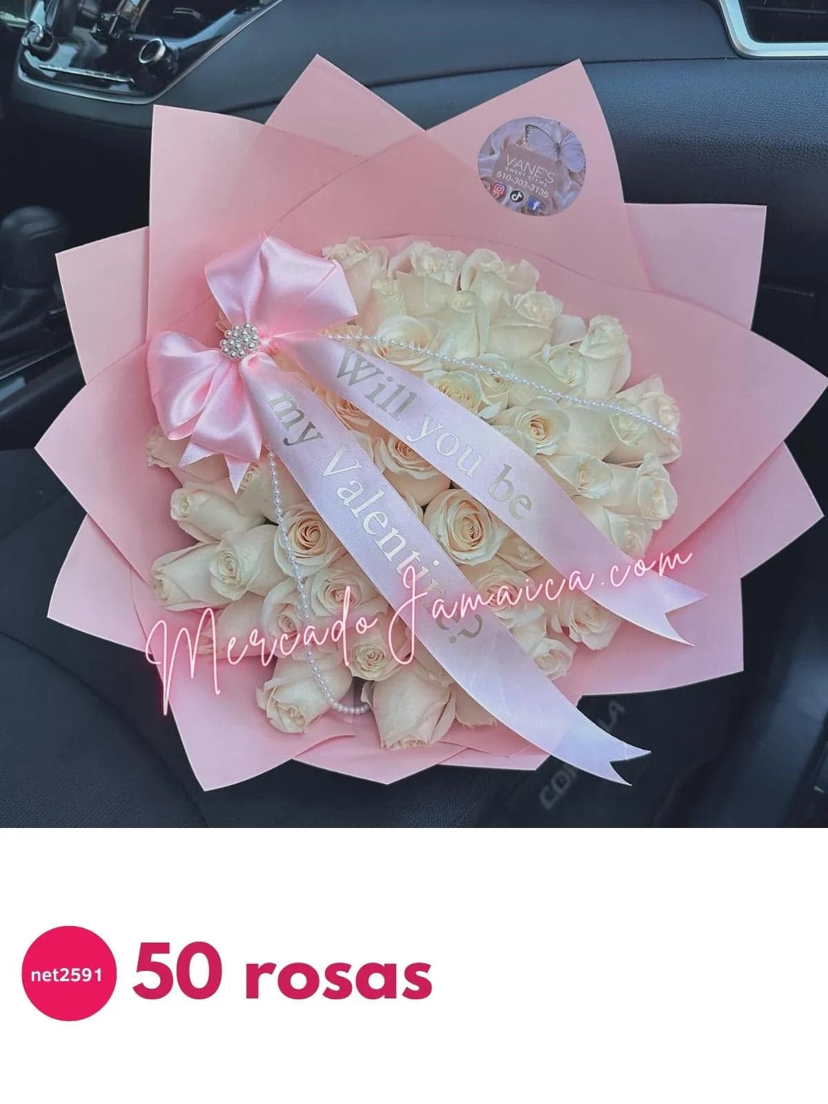 50 Rosas Blancas Tallo Largo | Entrega CDMX