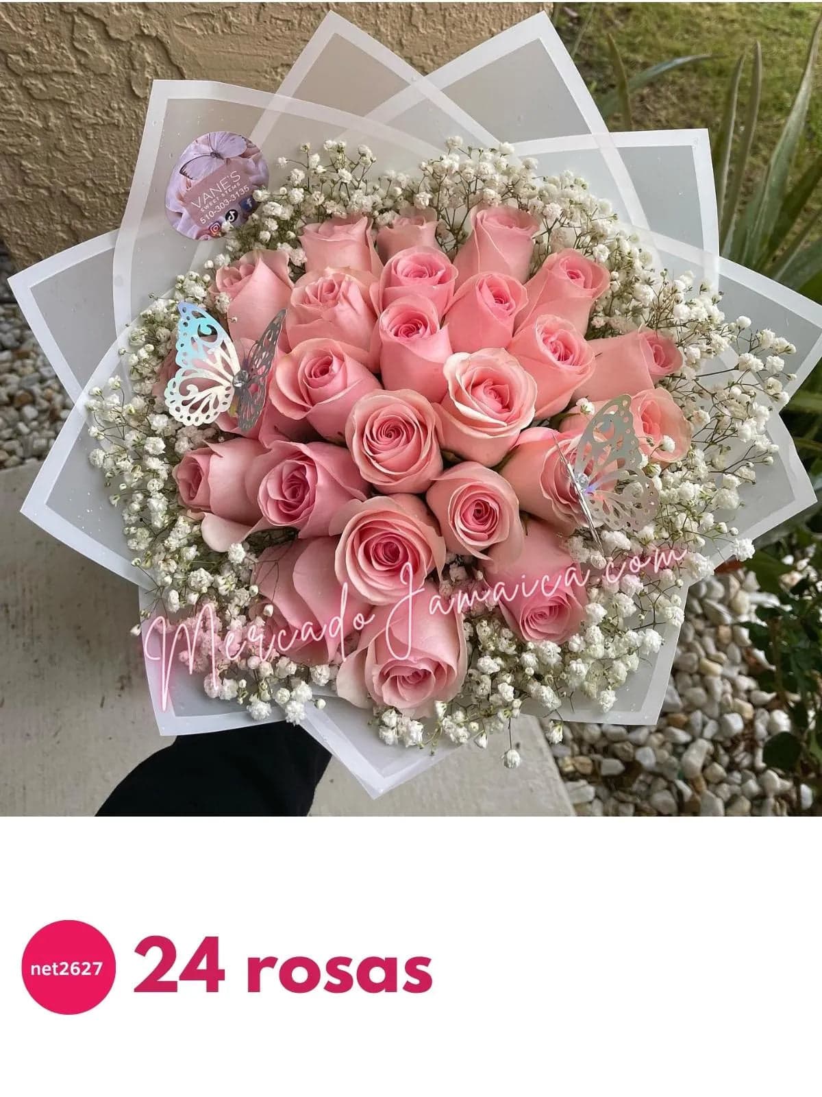 Ramo 24 Rosas Rosas con Mariposas CDMX
