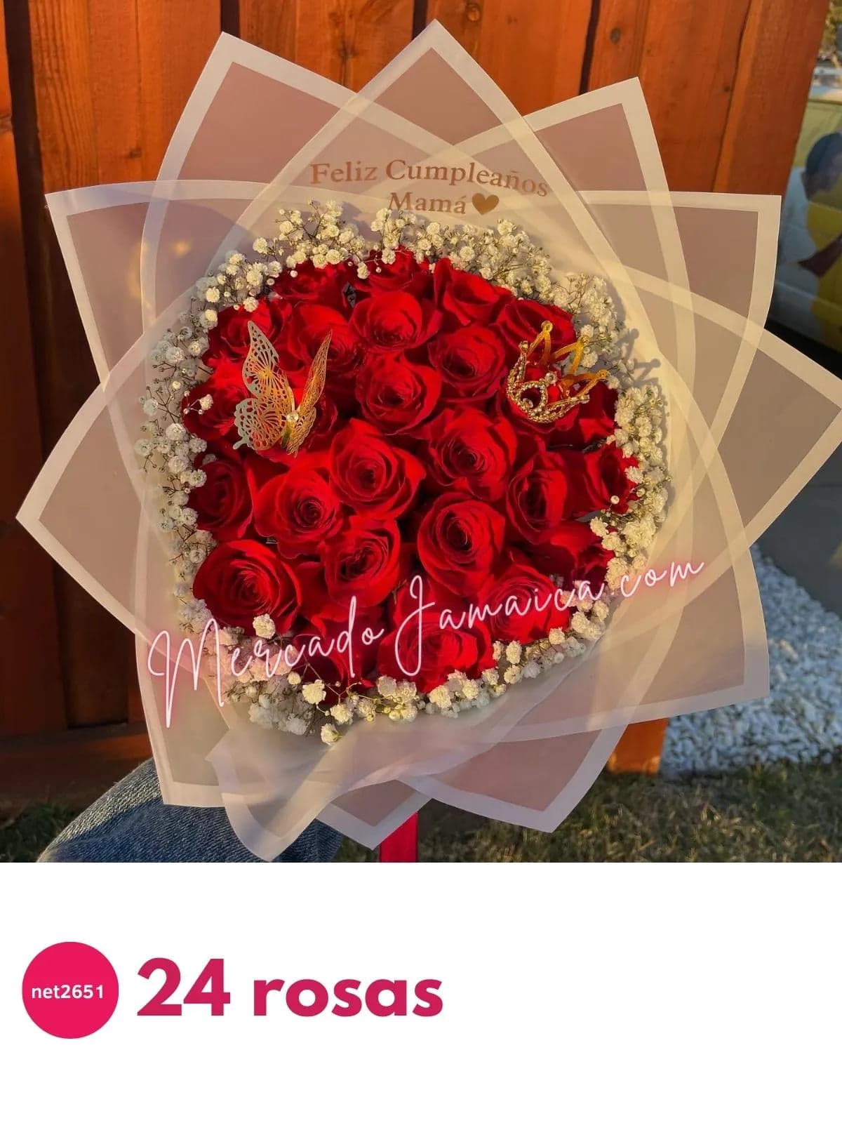 Ramo 24 Rosas Rojas con Corona – Entrega CDMX