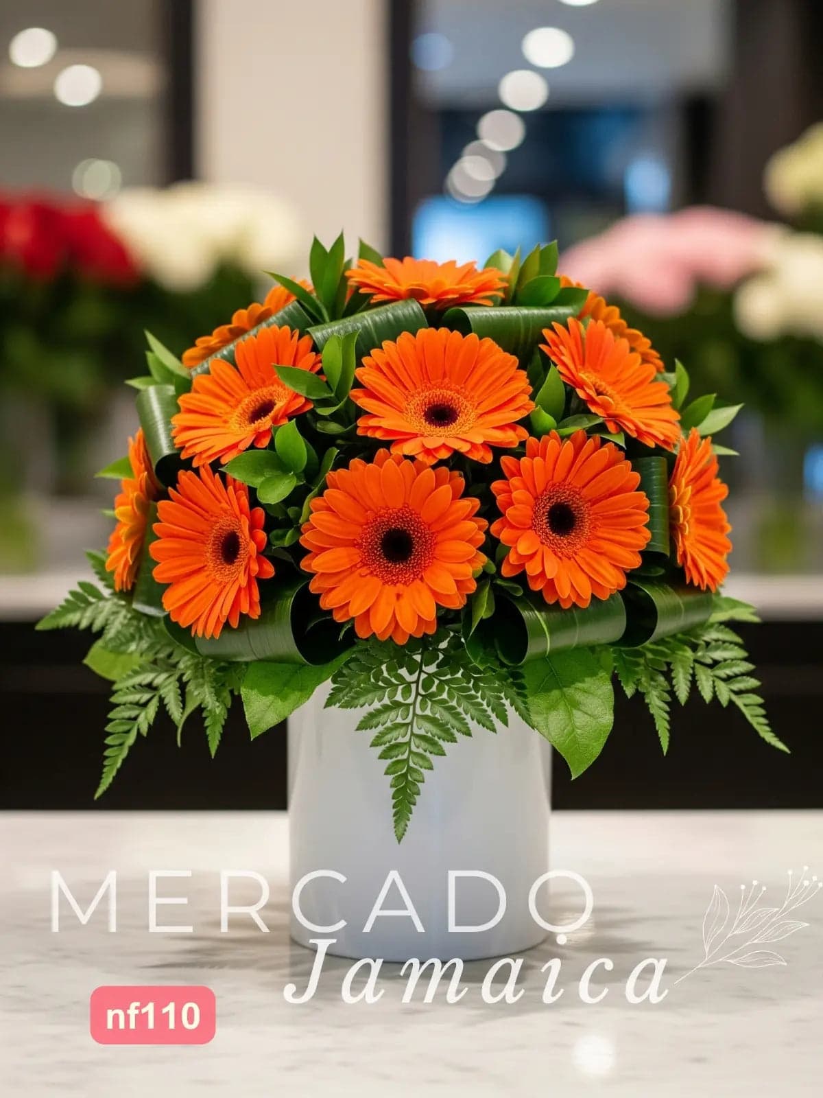 20 Gerberas Naranjas en Florero de Cerámica CDMX