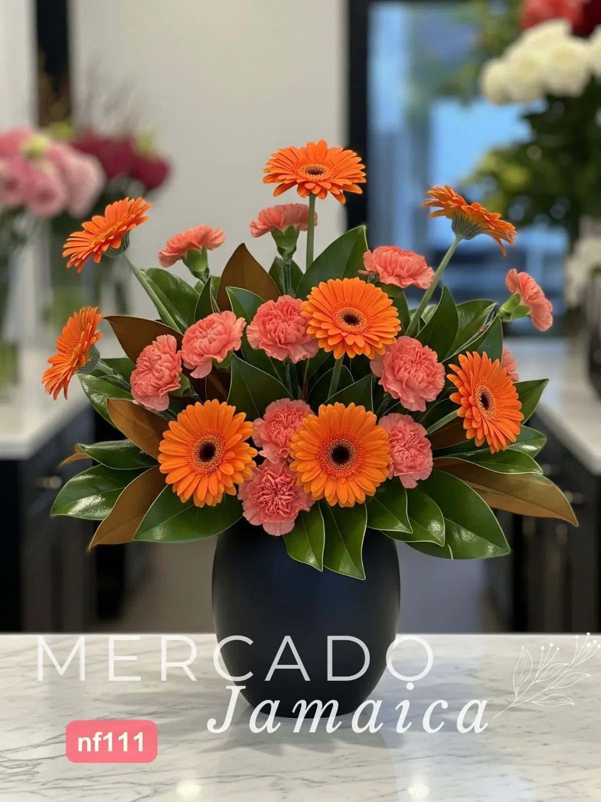 10 Gerberas Naranja y Claveles – Arreglo CDMX