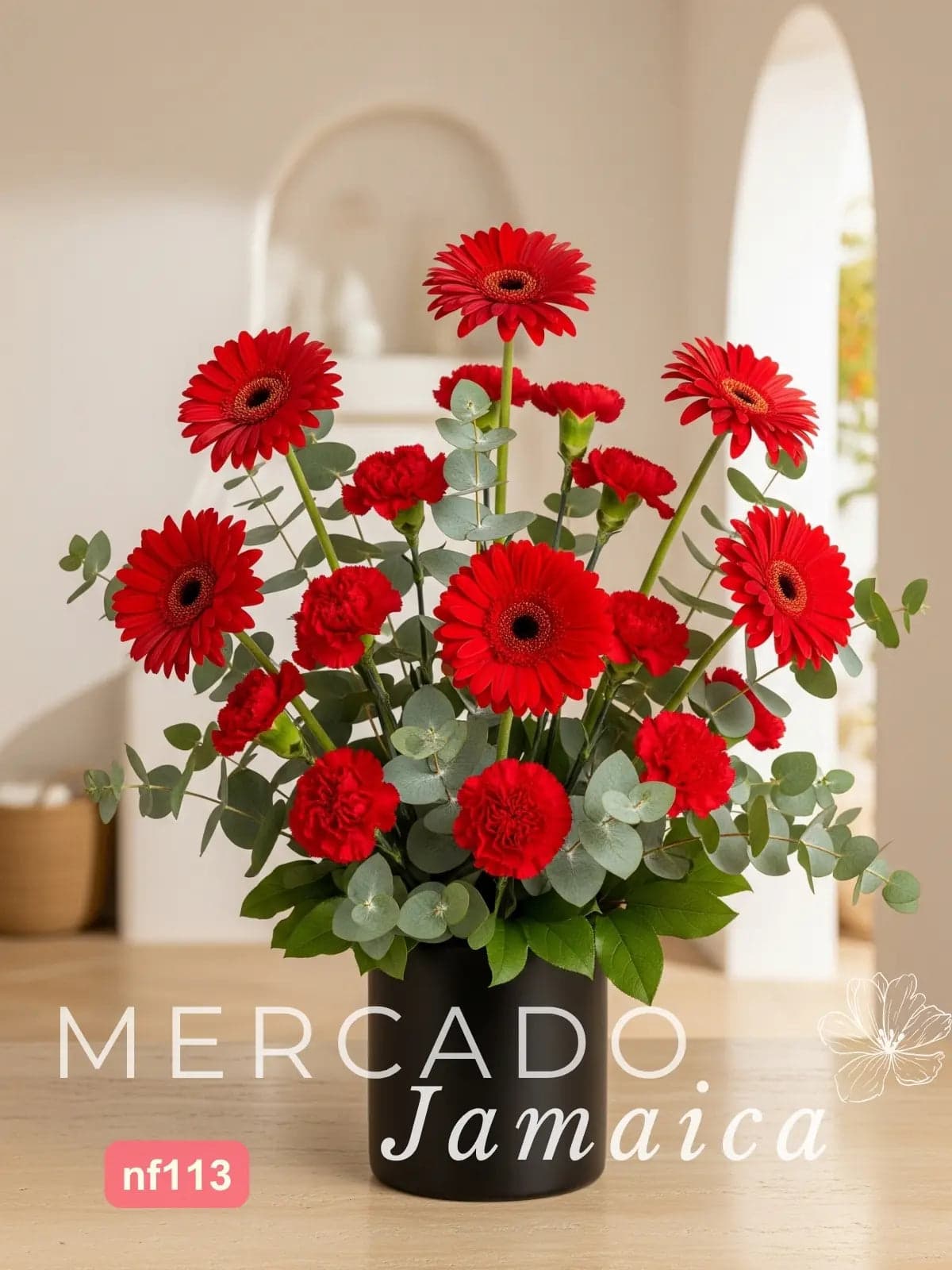 10 Gerberas y 10 Claveles Rojos en Florero CDMX