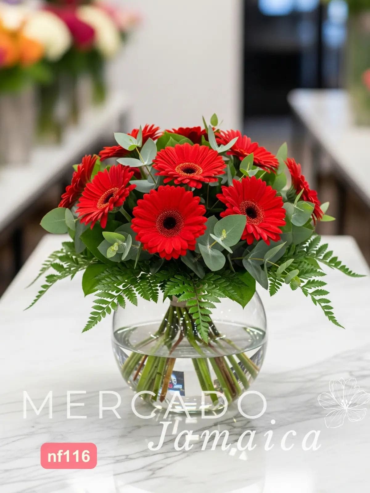 10 Gerberas Rojas en Diseño Esférico · CDMX