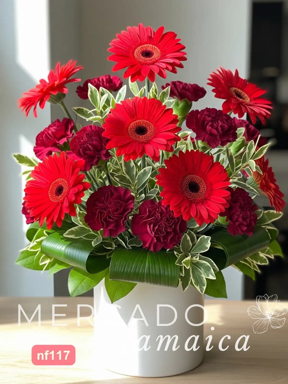 10 Gerberas Rojas y Claveles Vino en CDMX