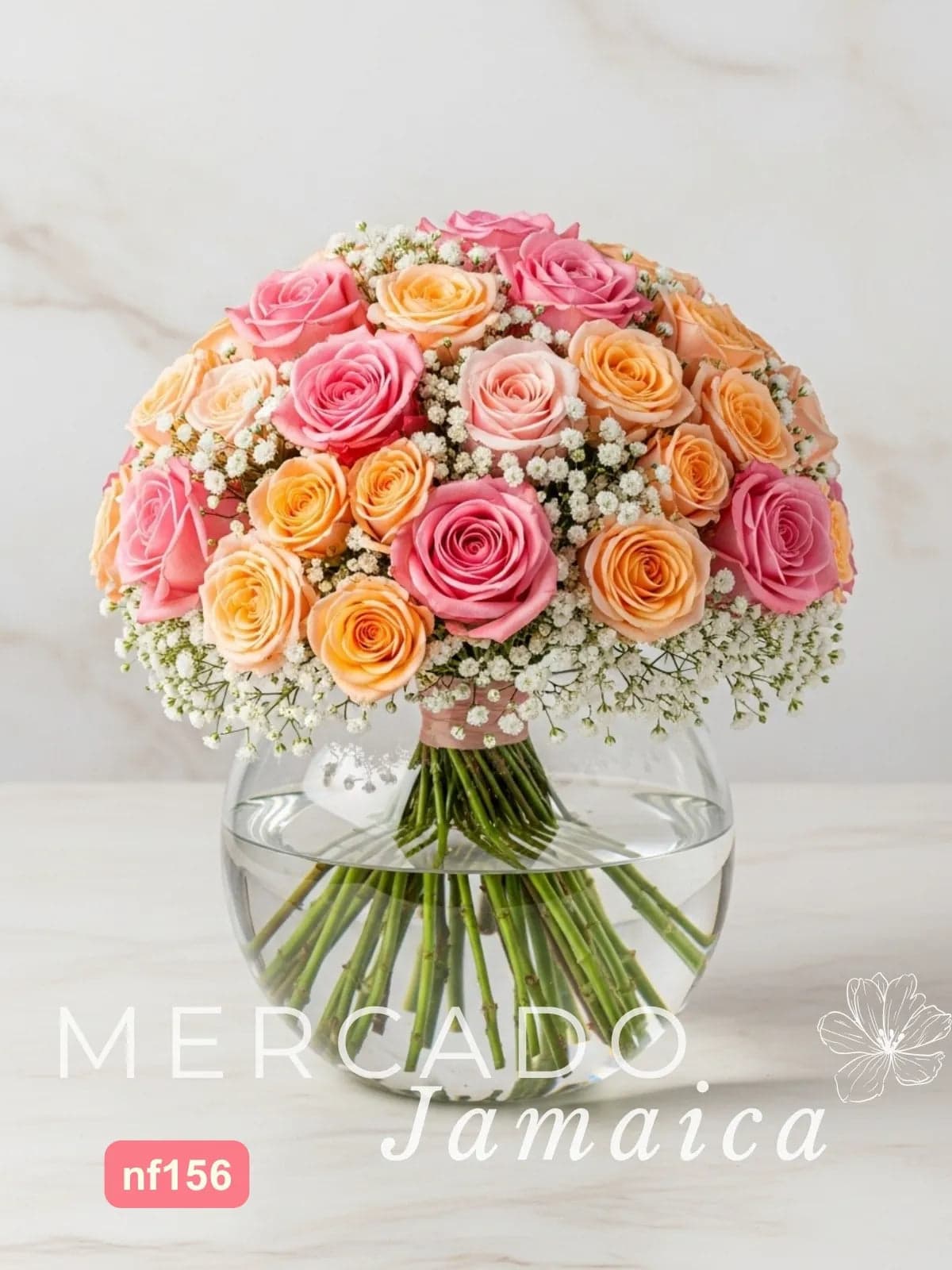 Arreglo 24 Rosas Rosa y Durazno con Florero CDMX