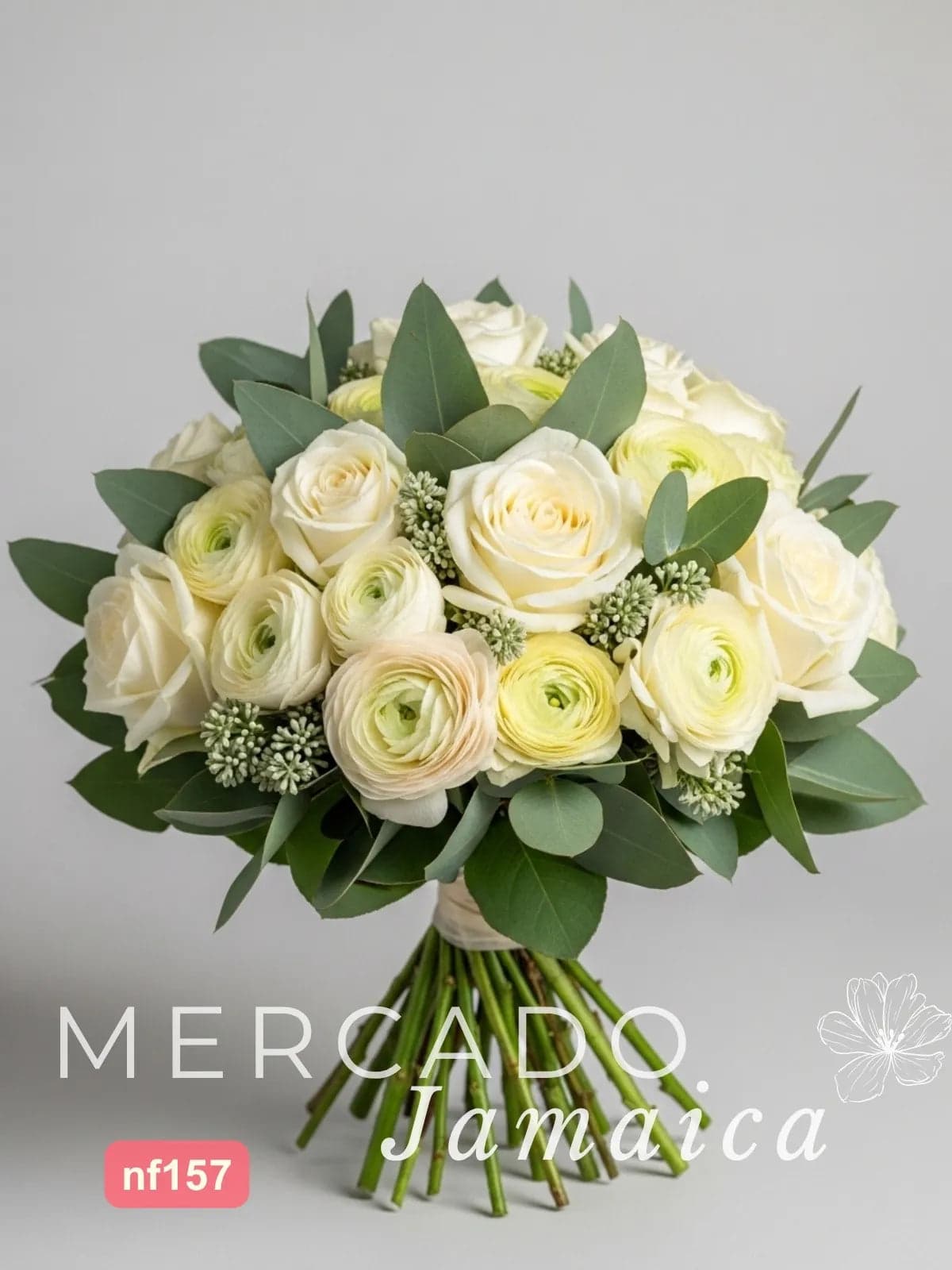 24 Rosas y Ranúnculos Blancos en Florero CDMX