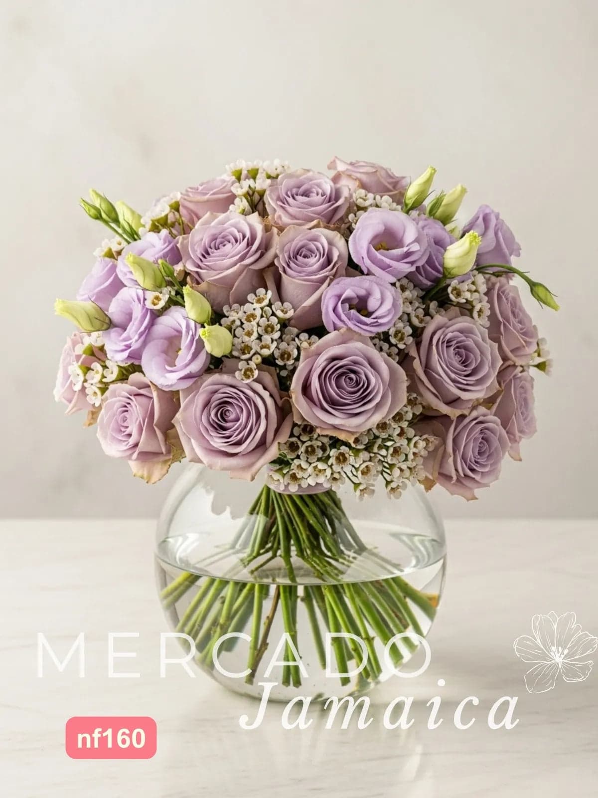 Ramo 24 Rosas Lila y Lisianthus en Florero CDMX