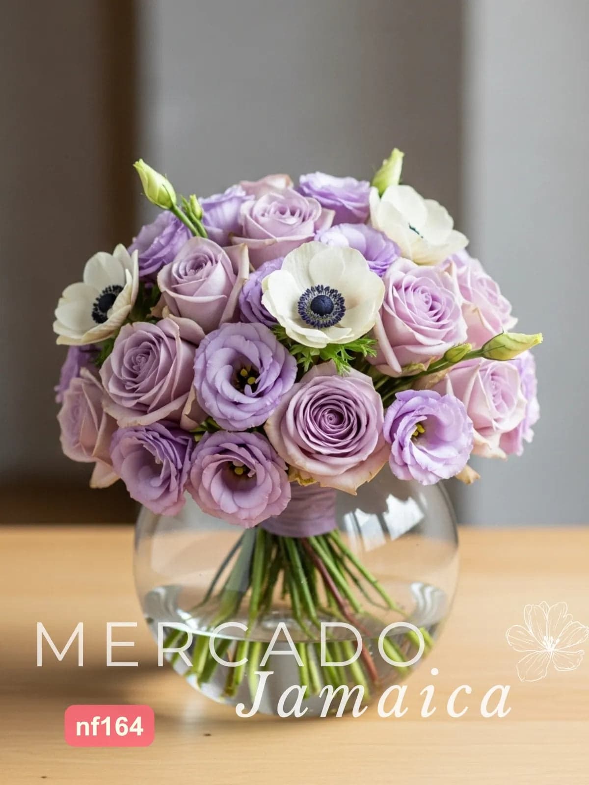 24 Rosas Lila y Anémonas en Florero – CDMX