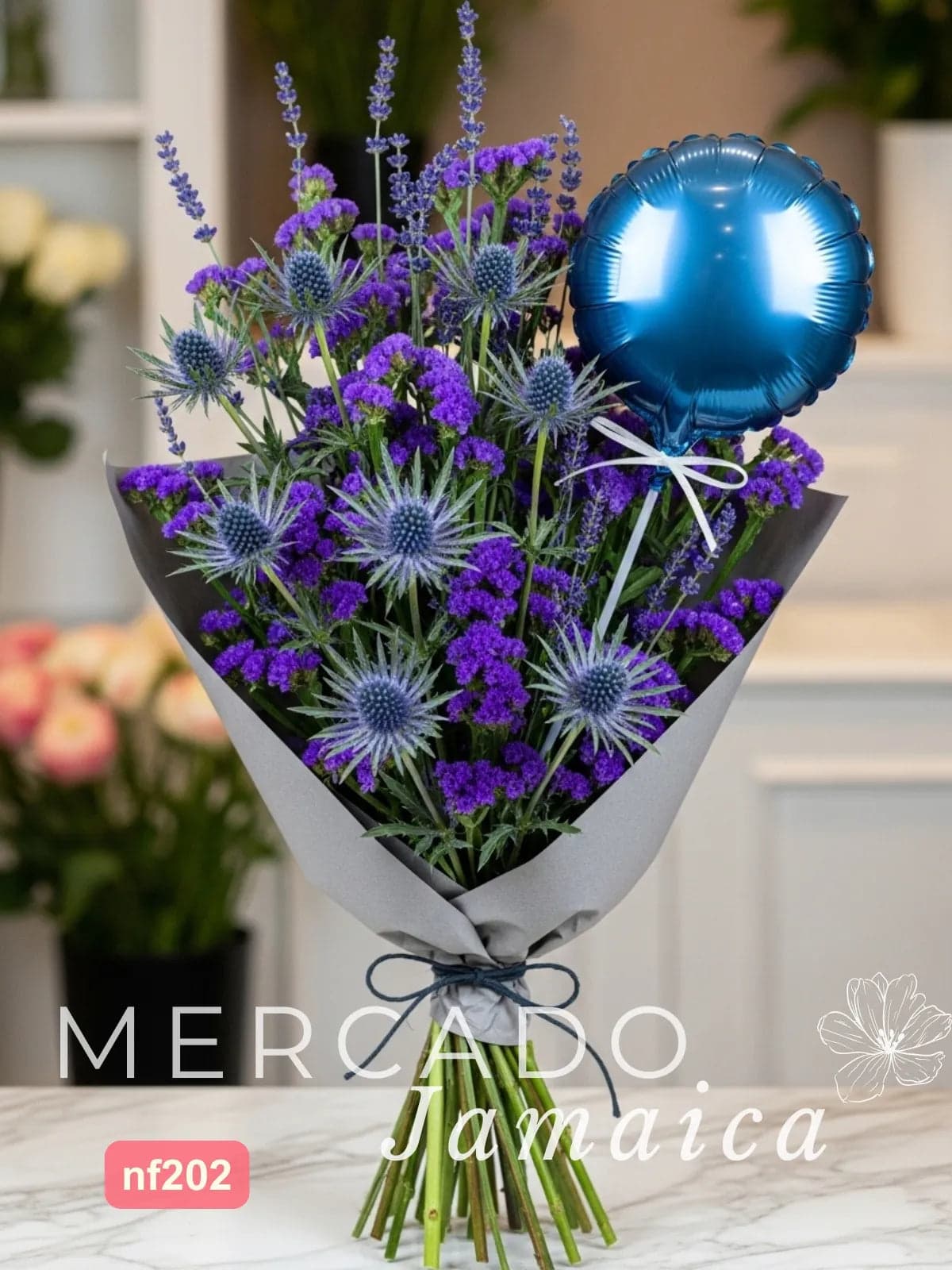 Ramo Eryngium Azul y Statice Morado CDMX