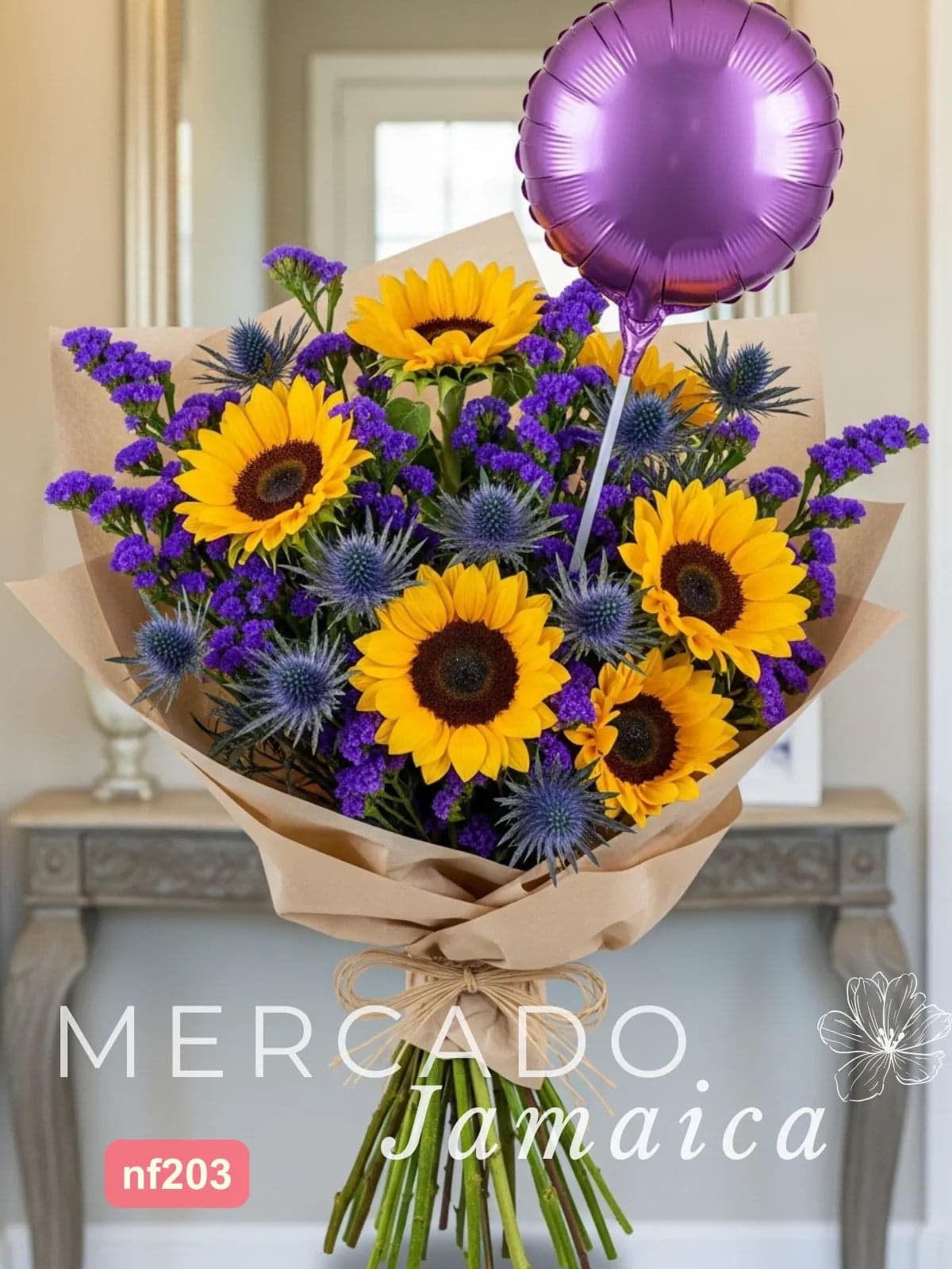 Ramo 7 Girasoles con Eryngium Azul a Domicilio CDMX