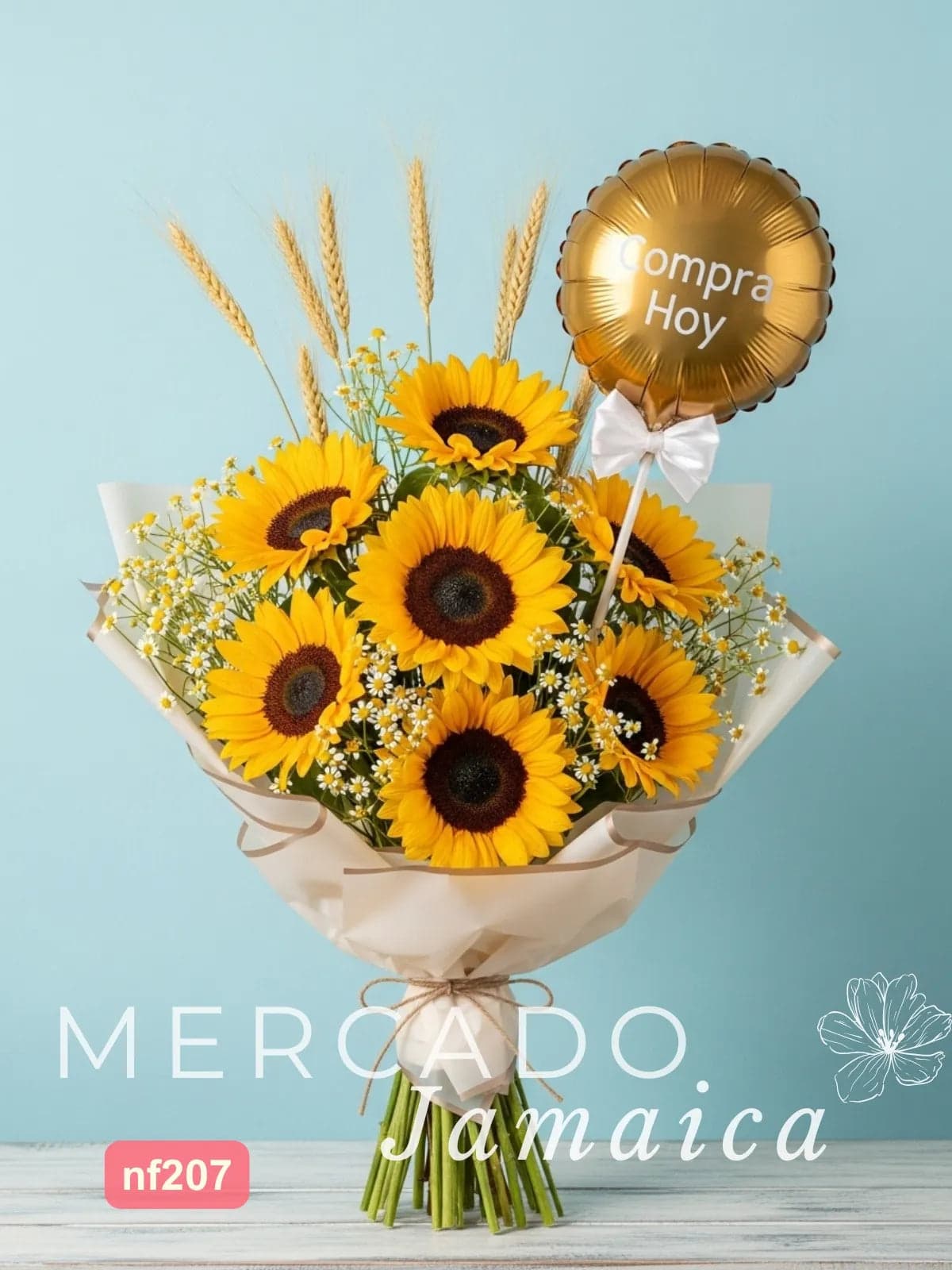 Ramo Cosecha Dorada: 7 Girasoles y Trigo CDMX