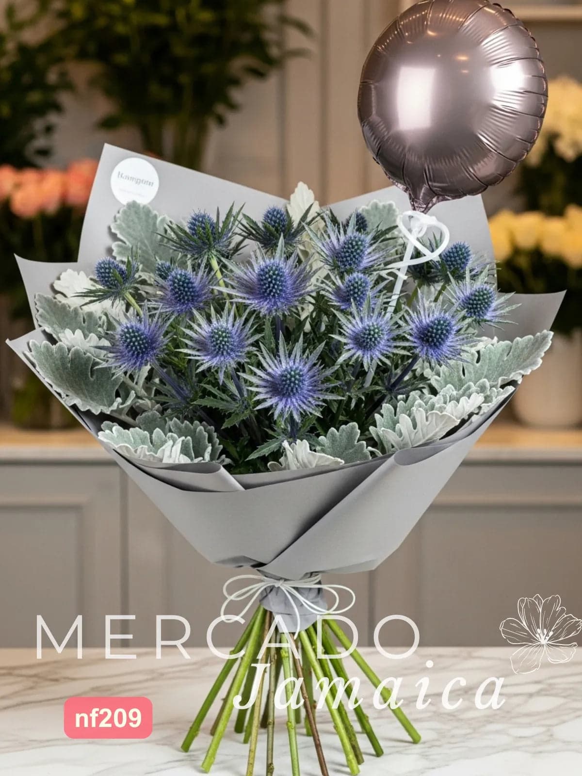 Ramo Eryngium Azul y Dusty Miller CDMX a domicilio