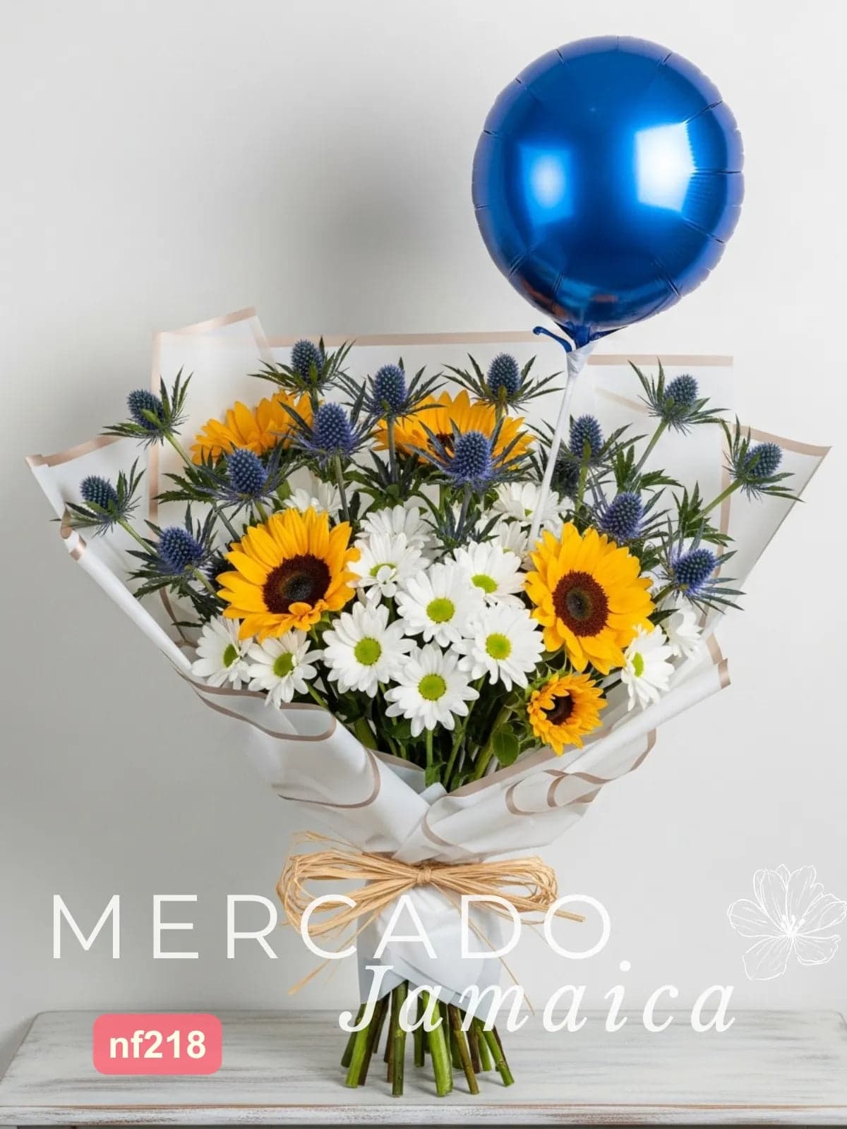 Ramo 7 Girasoles con Eryngium Azul CDMX
