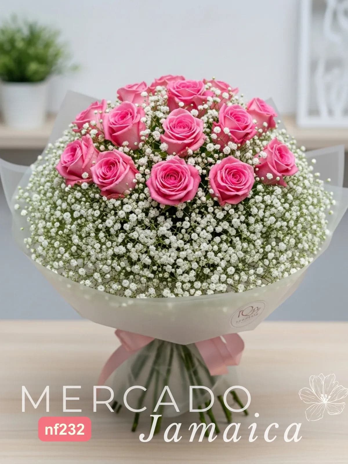 Ramo 18 Rosas Rosas con Gypsophilia · CDMX