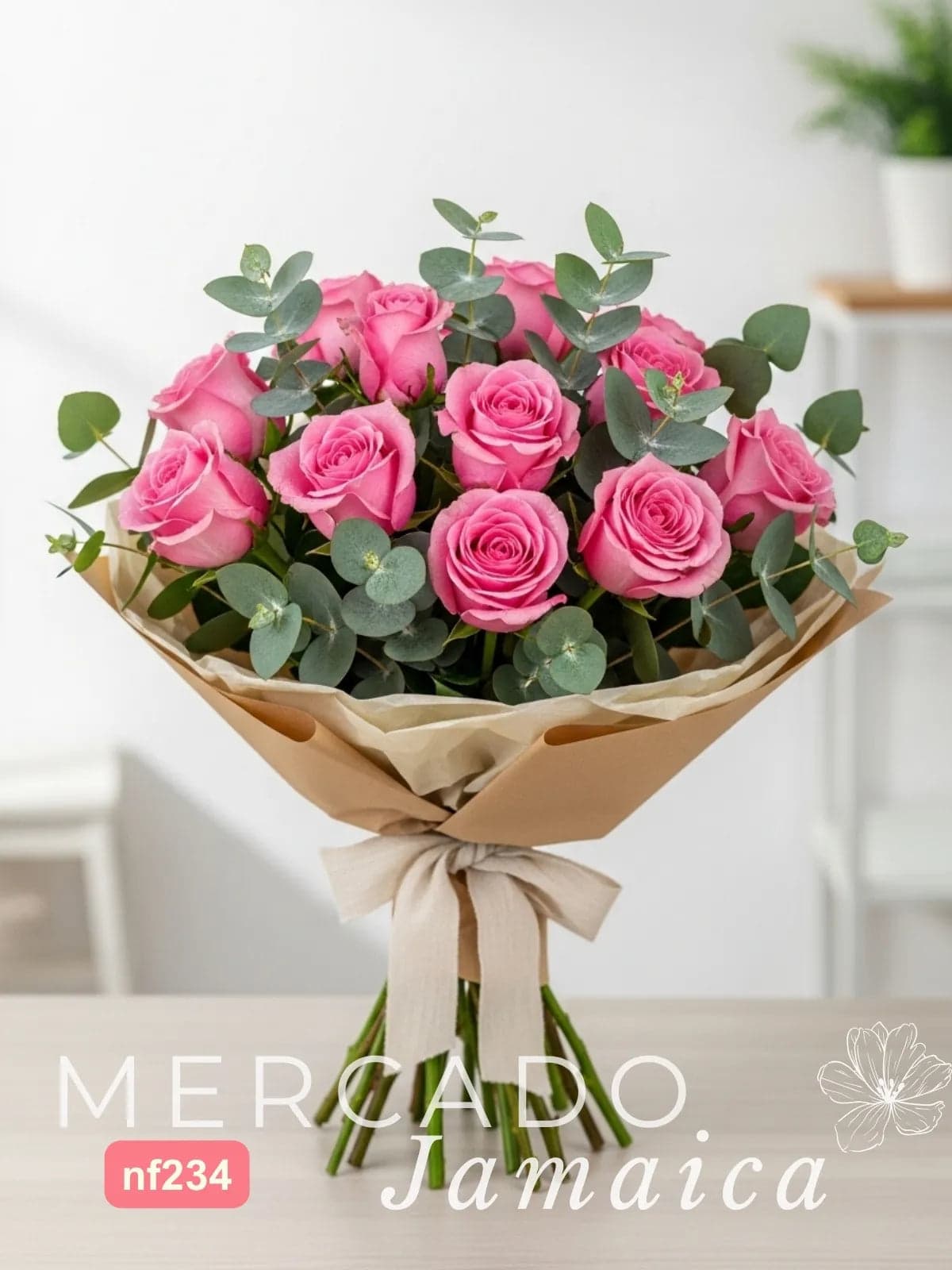 Ramo 12 Rosas Rosas con Eucalipto – CDMX