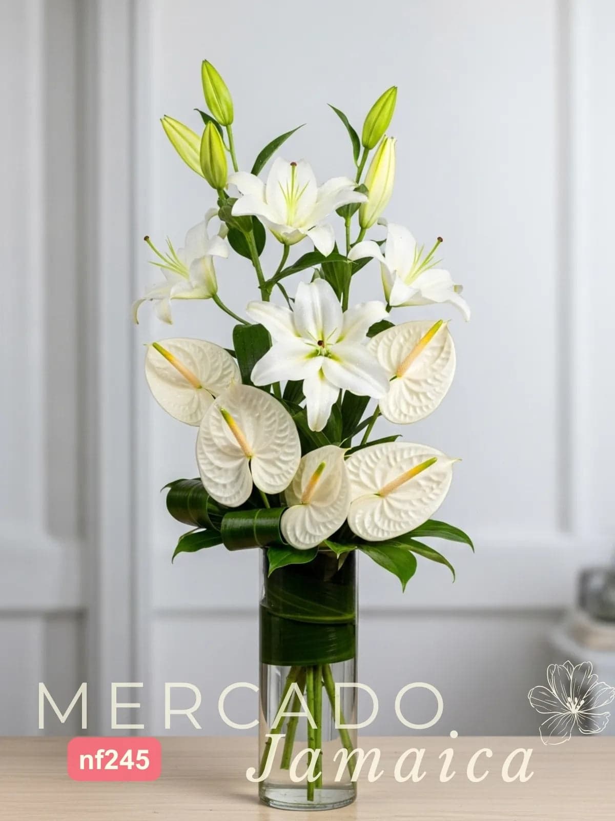 Arreglo Lirios Casablanca y Anturios Blancos CDMX