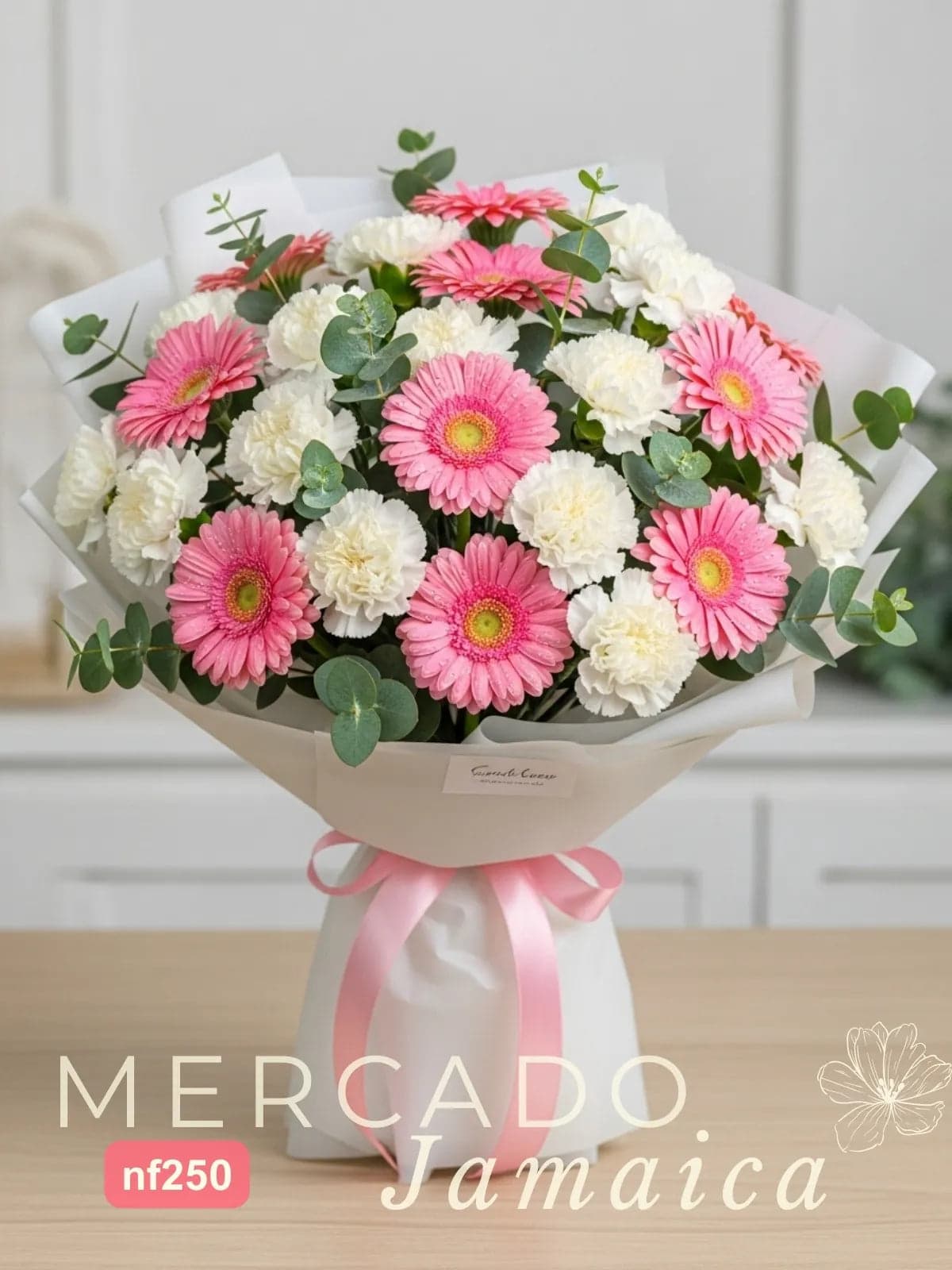Ramo 10 Gerberas Rosa y Claveles Blancos CDMX