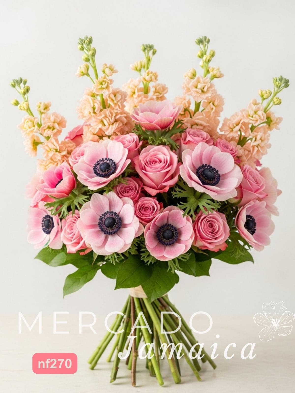 24 Rosas y Anémonas Durazno en Florero CDMX