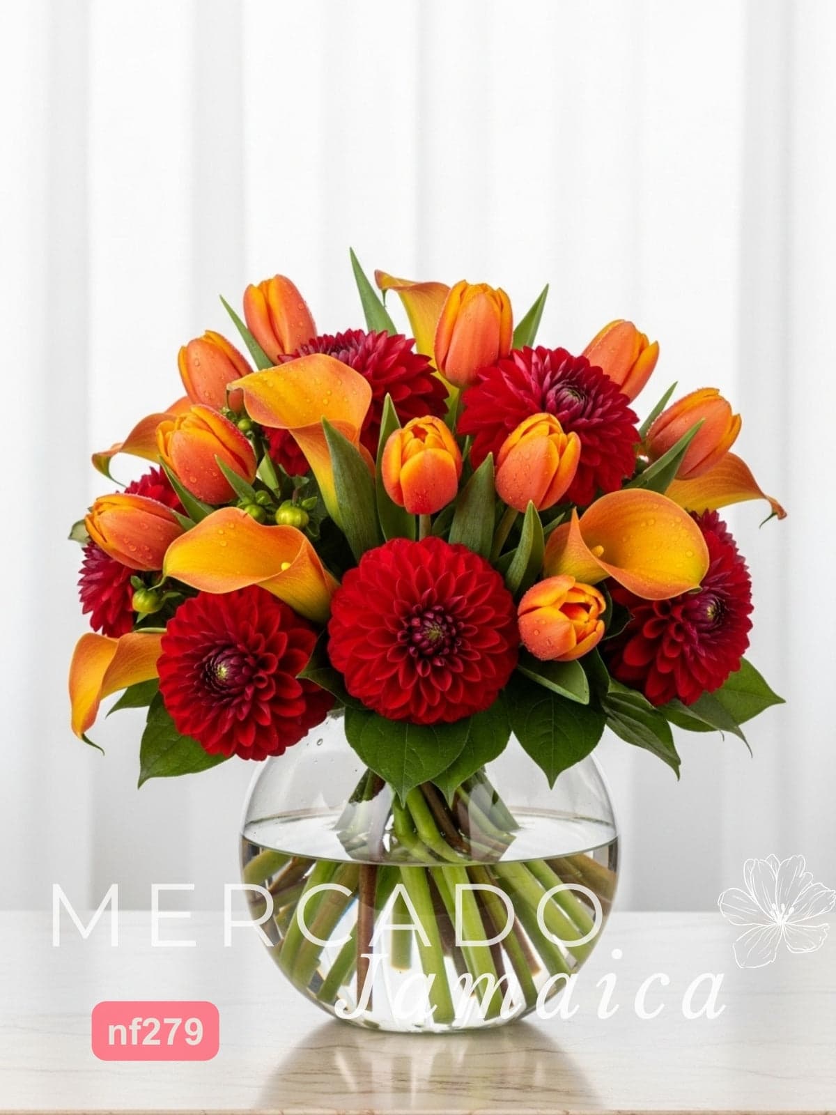 Arreglo Callas, Dahlias y Tulipanes Naranja CDMX