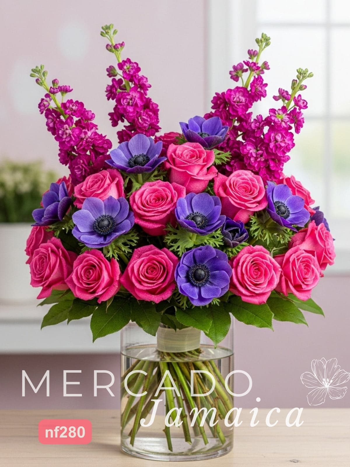 Joya Fucsia: 24 Rosas, Anémonas y Matthiolas CDMX
