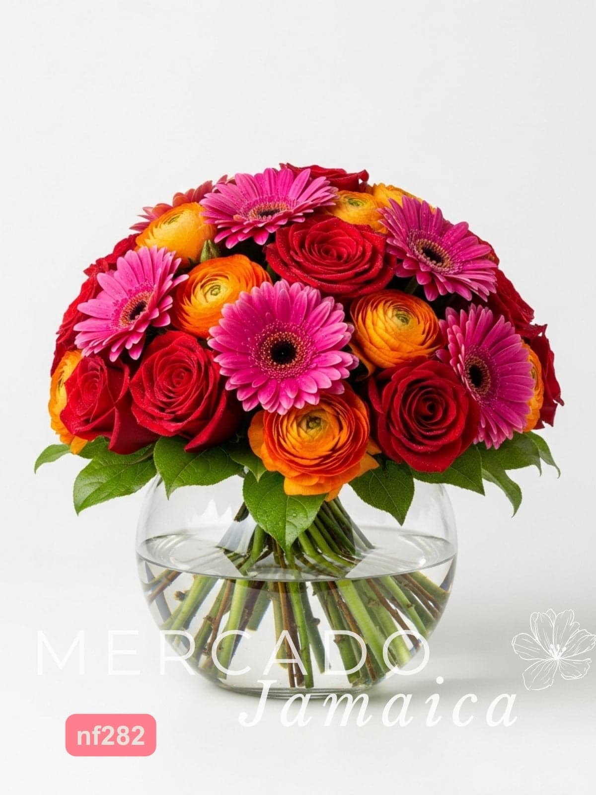 Arreglo 24 Rosas Rojas, Gerberas y Ranúnculos CDMX