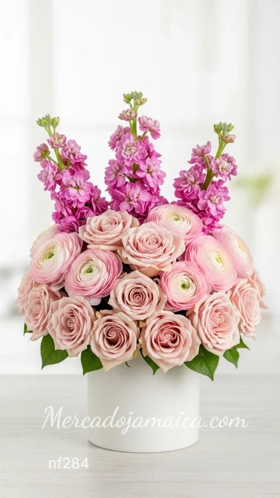 Arreglo Rosa 12 Rosas, Ranúnculos y Matthiolas CDMX