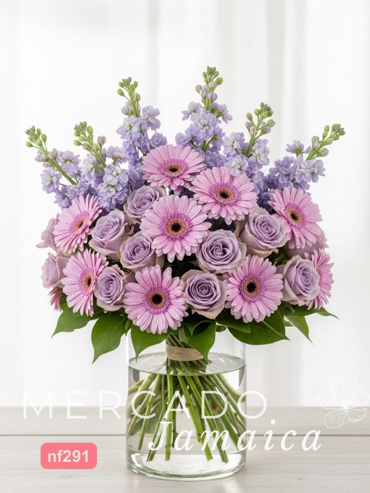 24 Rosas y Gerberas Lila en Florero · CDMX