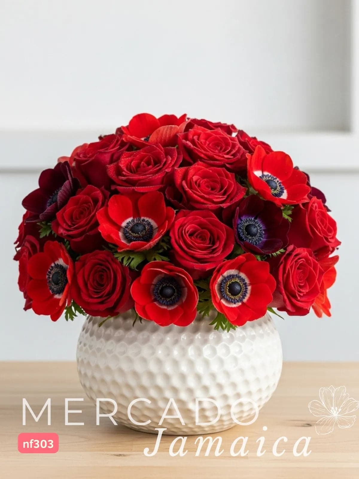 24 Rosas Rojas y Anémonas Vino en Bowl CDMX