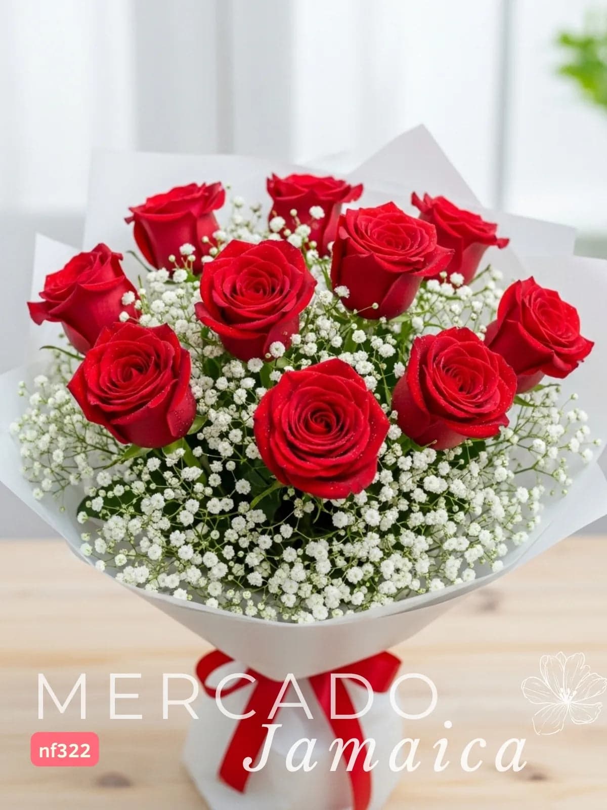 12 Rosas Rojas con Gypsophilia a Domicilio CDMX