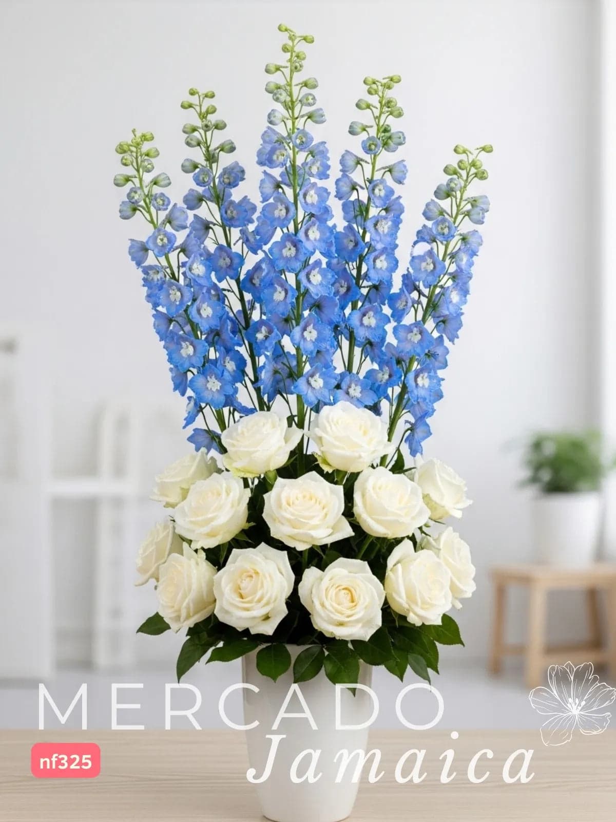 Delphinium Azul y 18 Rosas Blancas a Domicilio CDMX