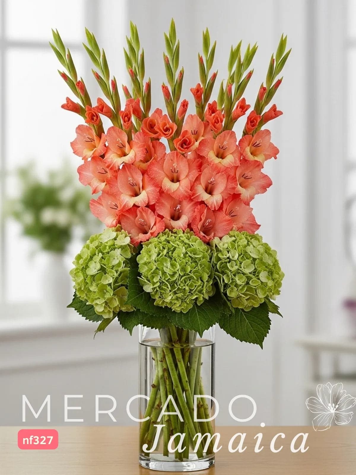 Arreglo 10 Gladiolas Naranja y Hortensias CDMX