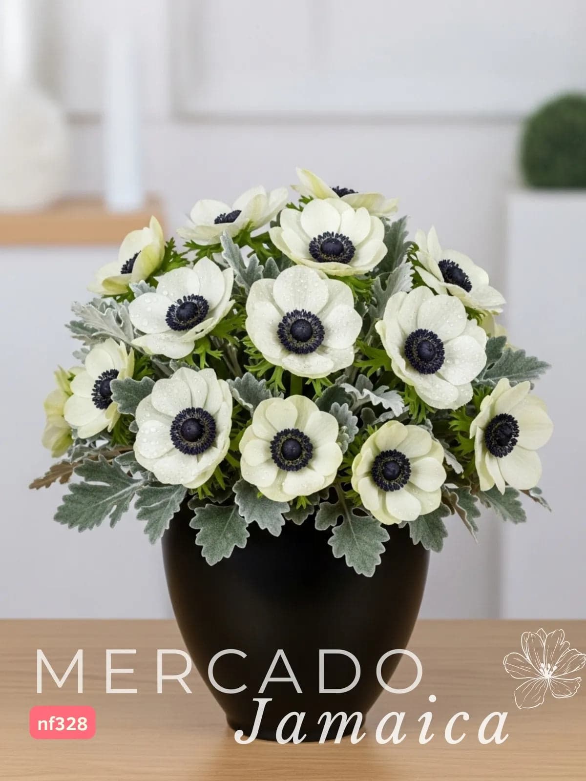 20 Anémonas Blancas en Florero Bowl · CDMX