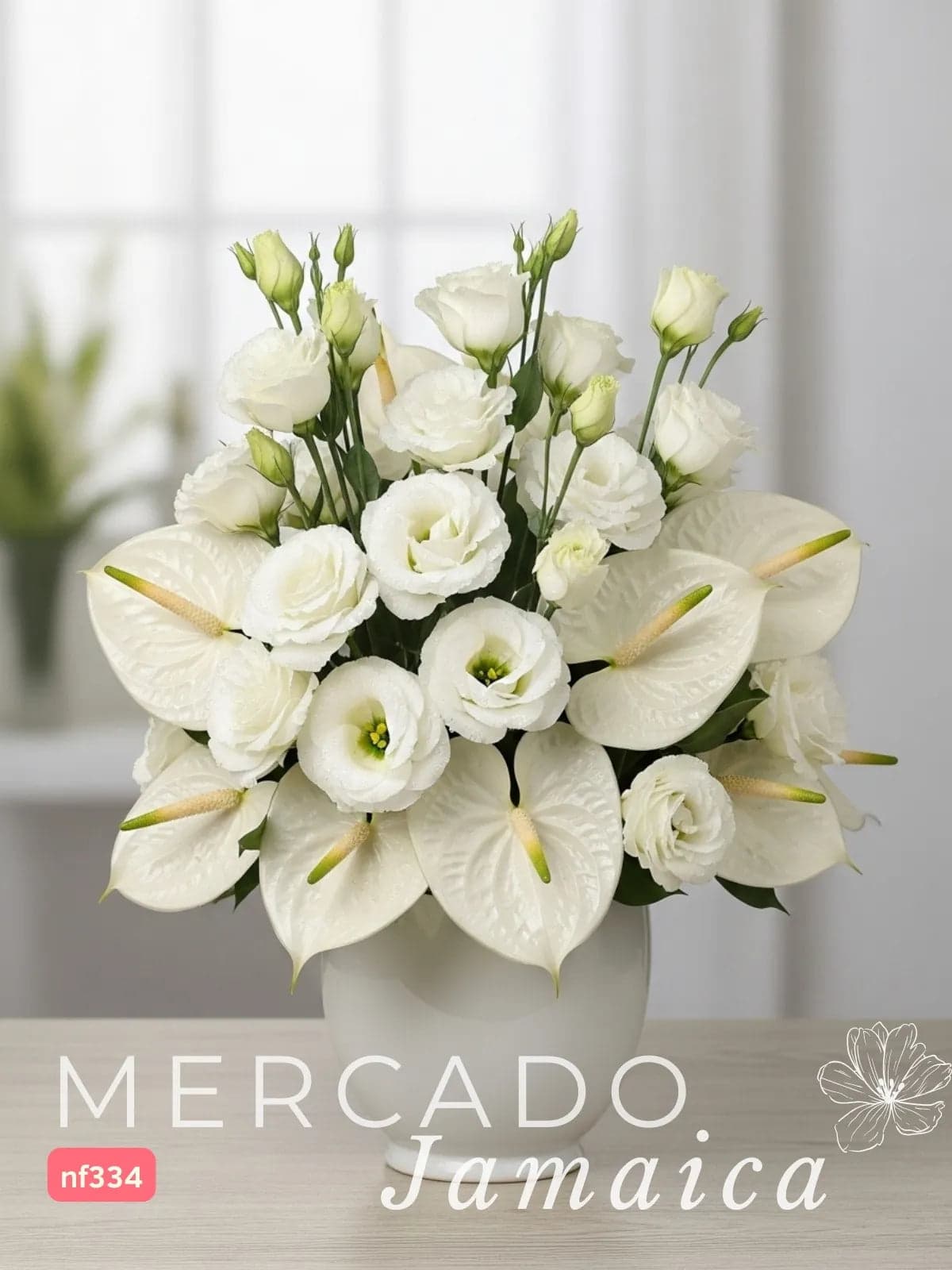 Arreglo Anturios y Lisianthus Blancos en Bowl CDMX