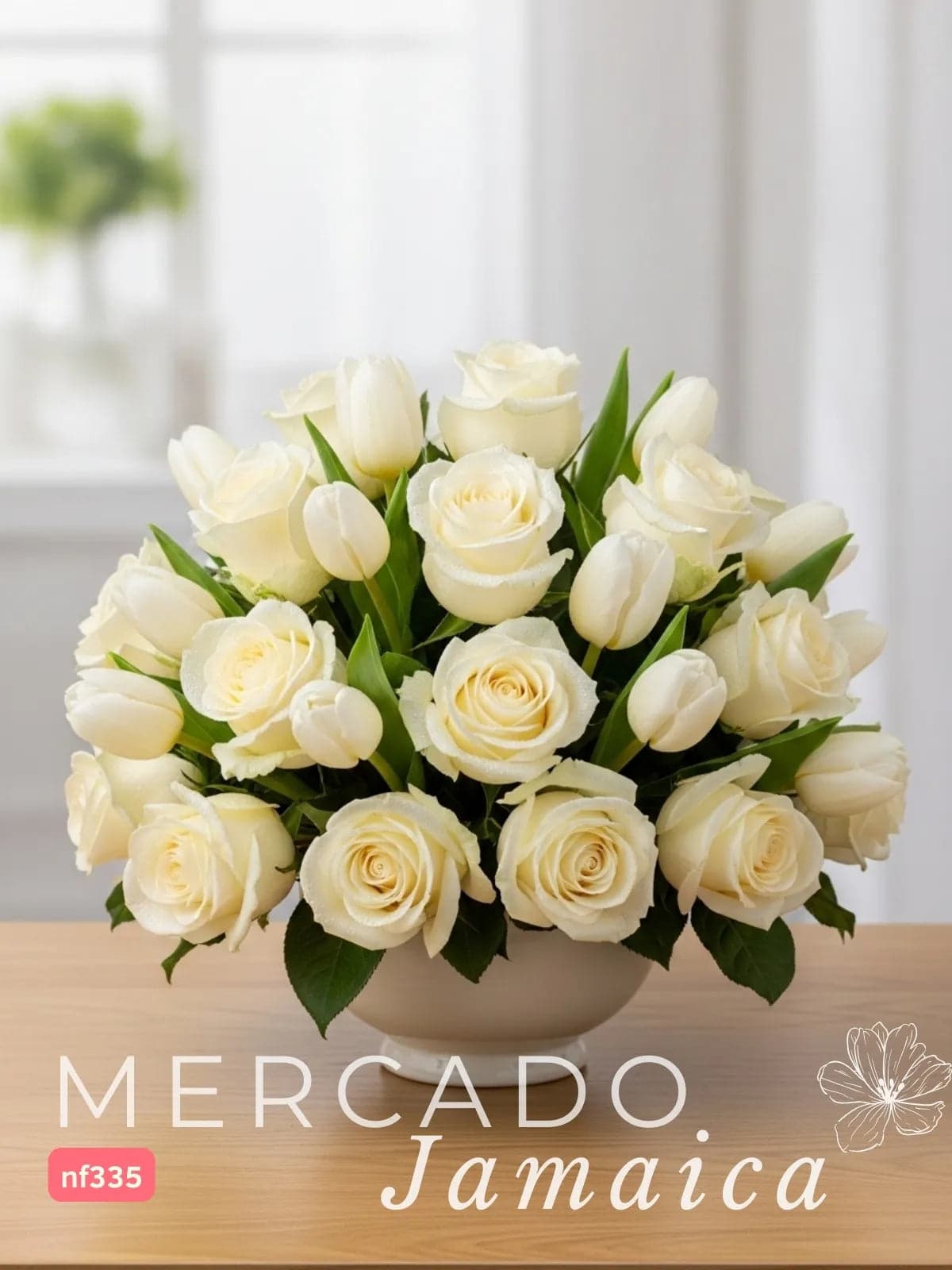 24 Rosas y 10 Tulipanes Blancos en Bowl CDMX