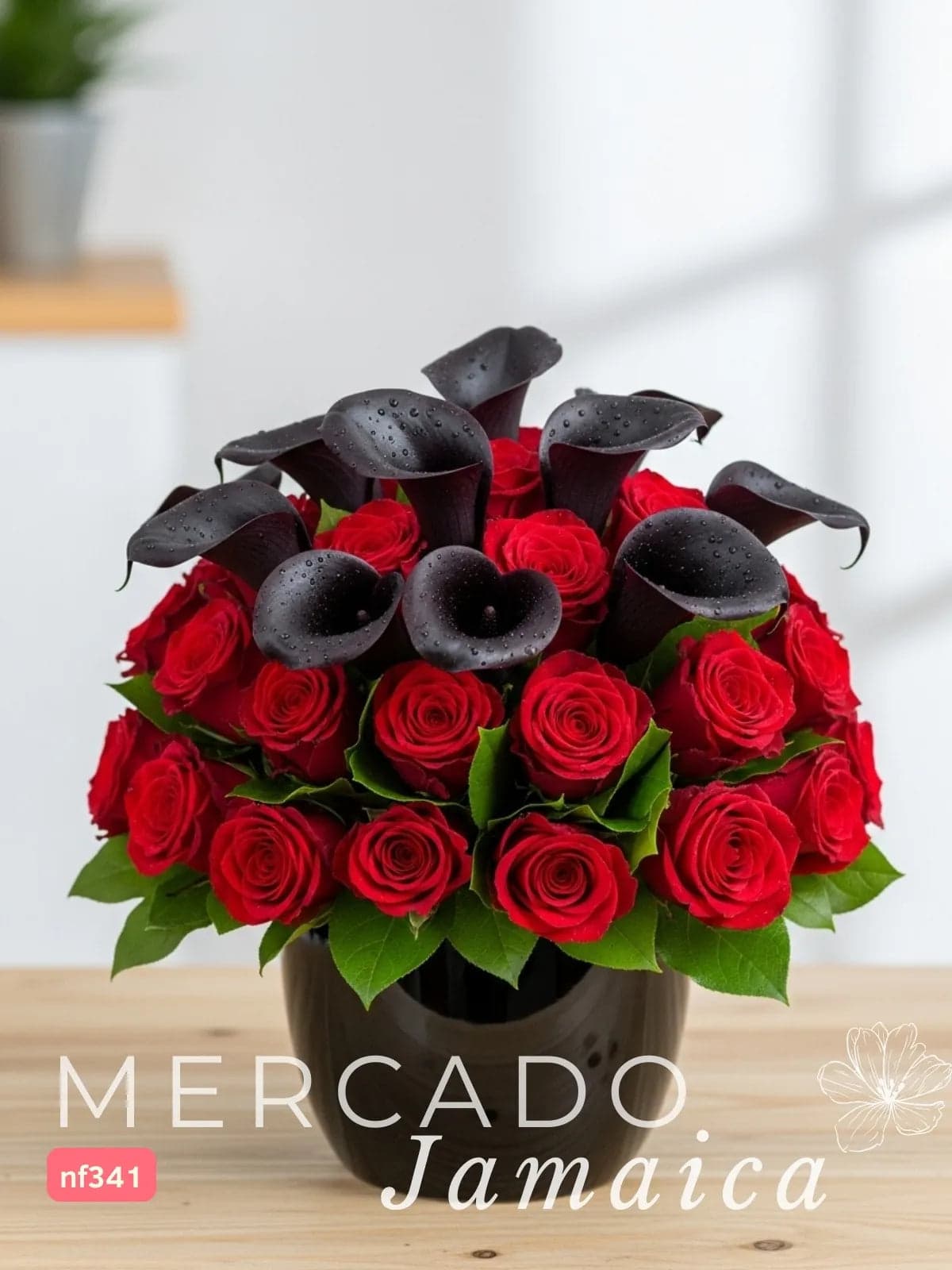 24 Rosas Rojas y 10 Callas Negras a Domicilio CDMX
