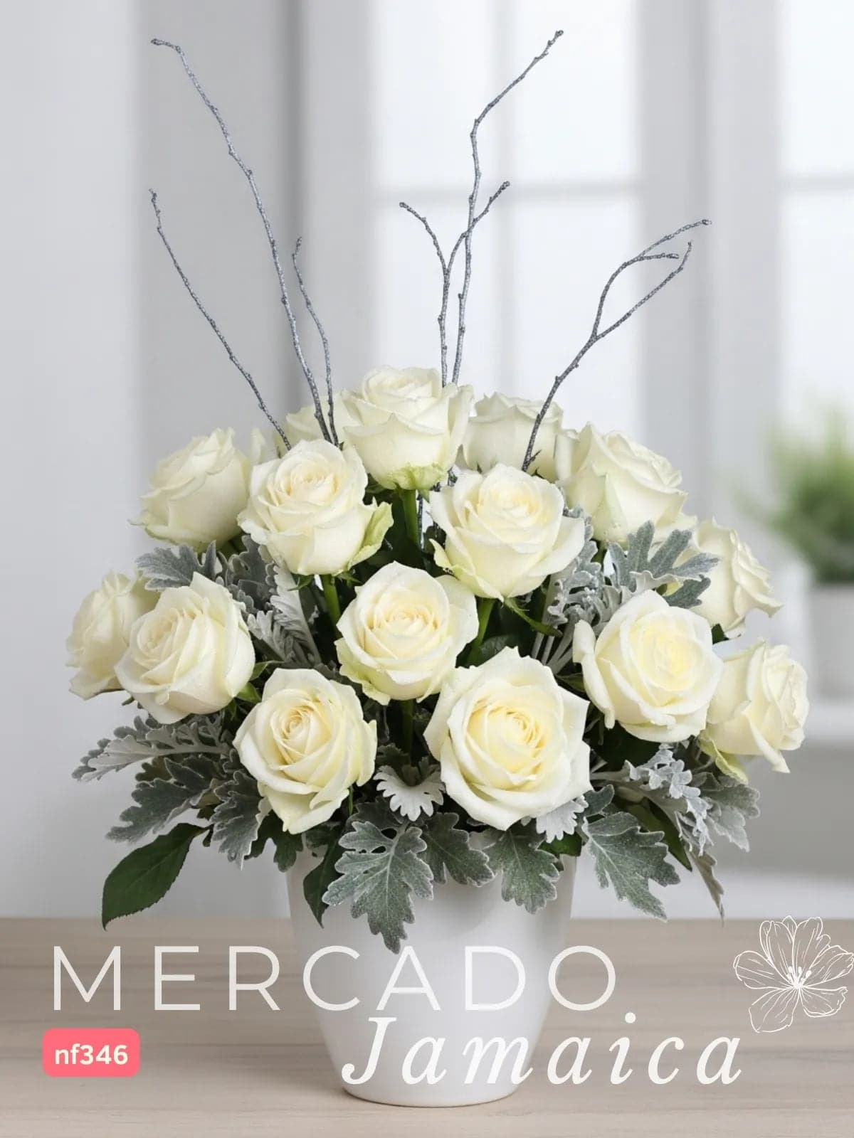 12 Rosas Rojas y 18 Blancas en Florero CDMX