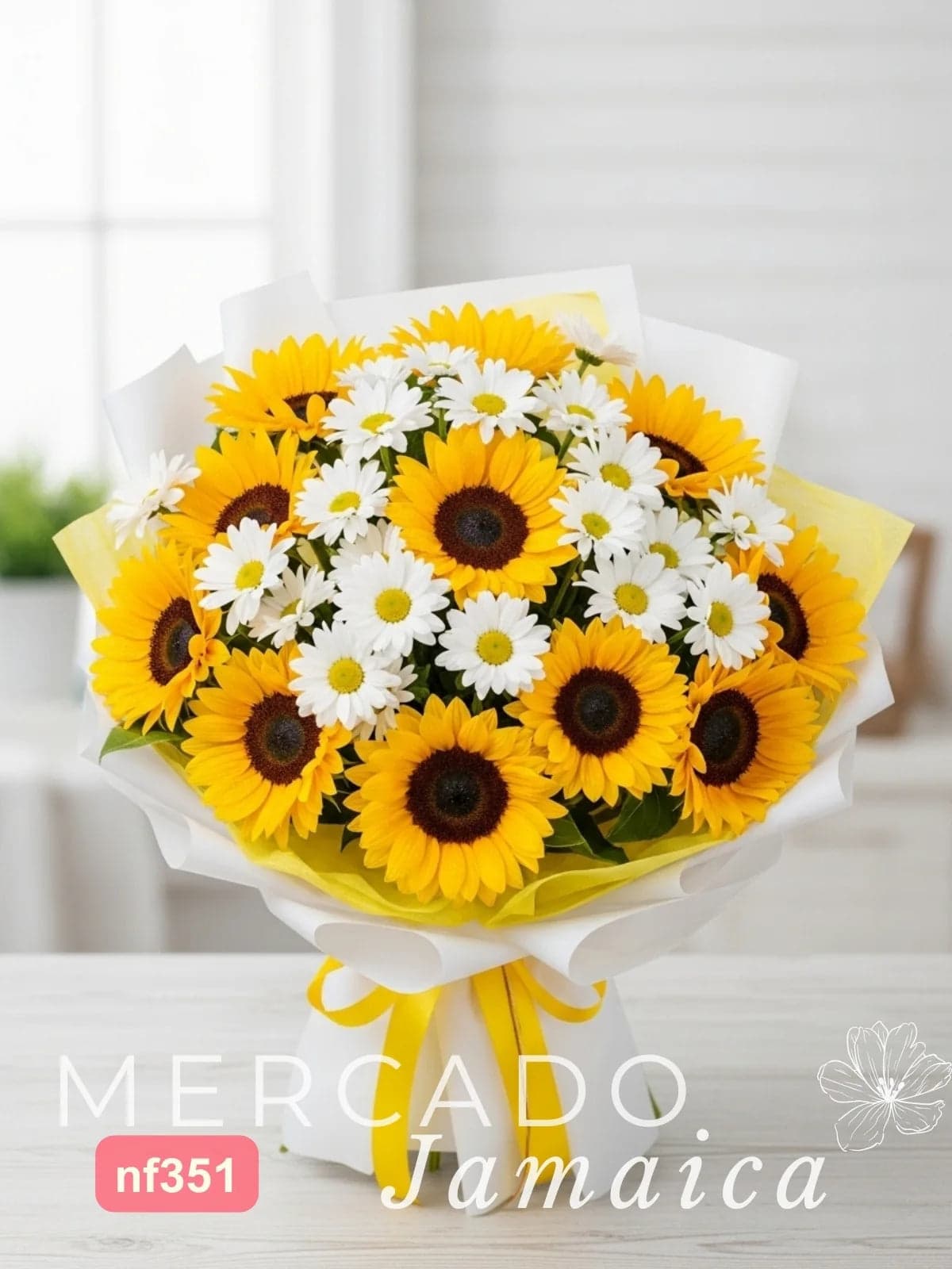 Ramo 10 Girasoles y 10 Margaritas Blancas CDMX